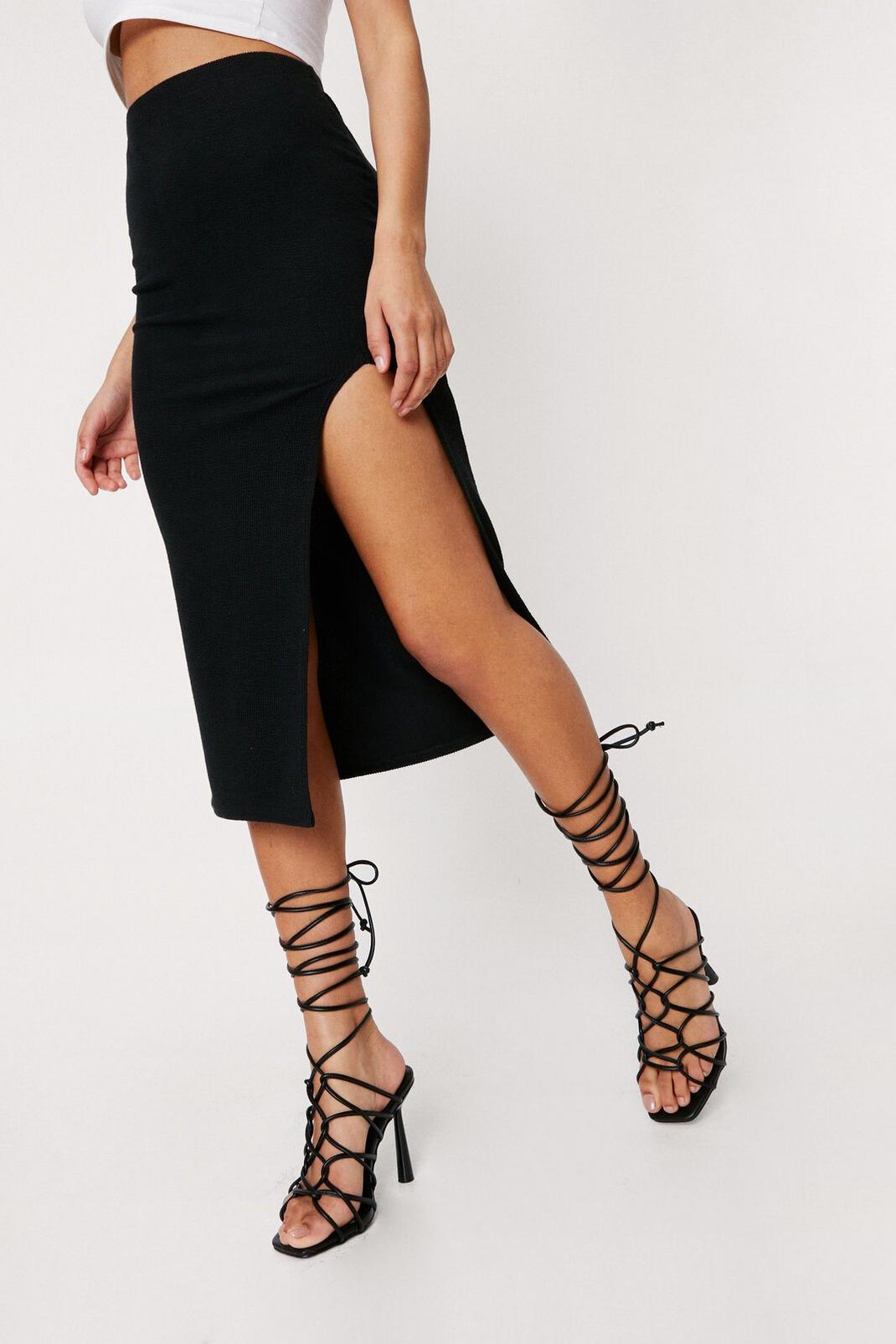 Black Strappy High Ankle Open Toe Stiletto Heels image number 1