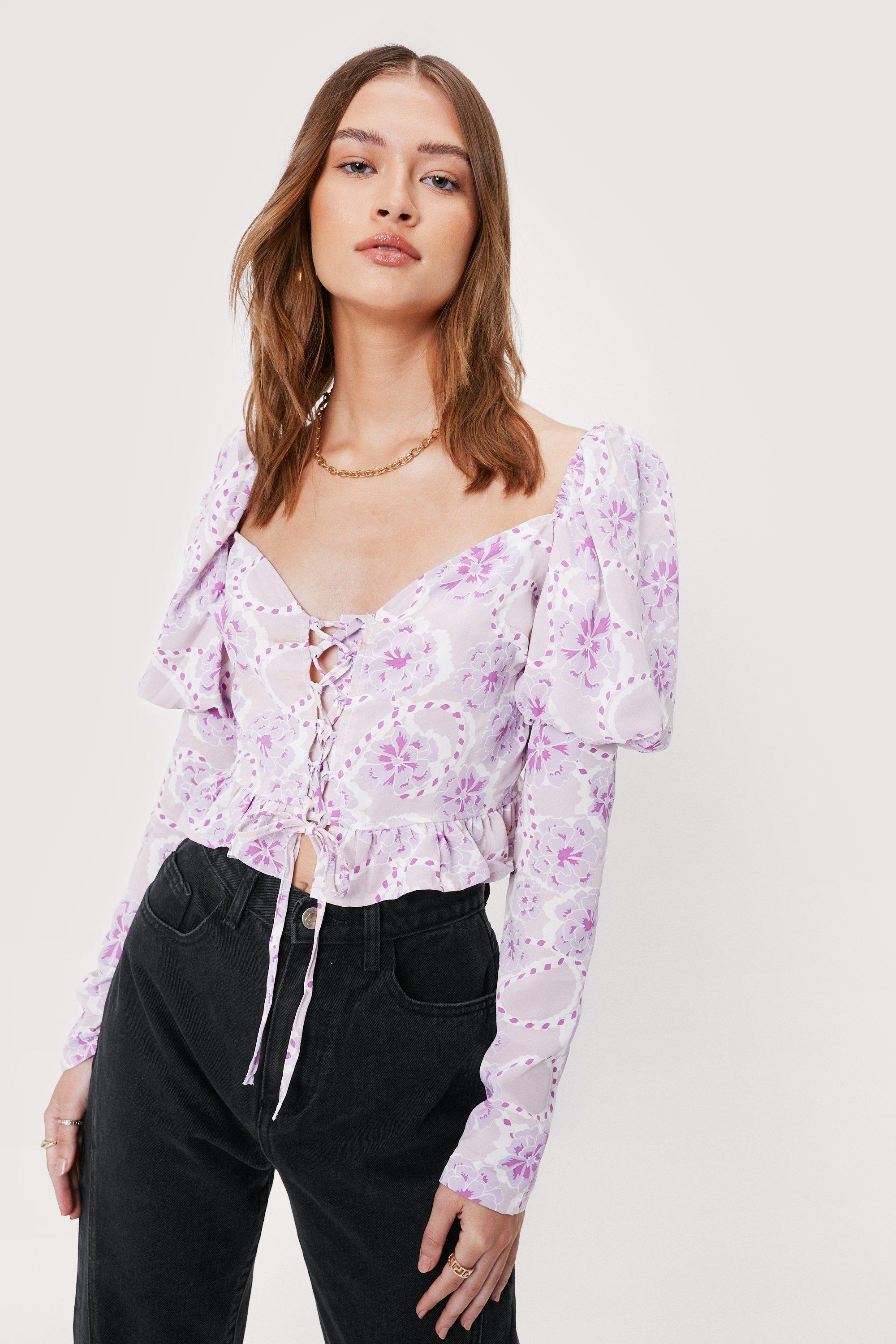 Lace up puff sleeve top new arrivals