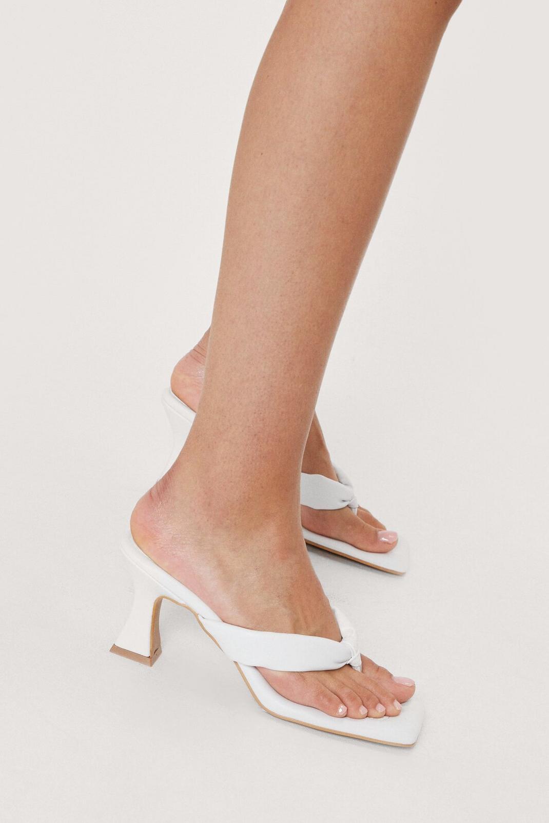 White Faux Leather Toe Thong Heeled Mules image number 1