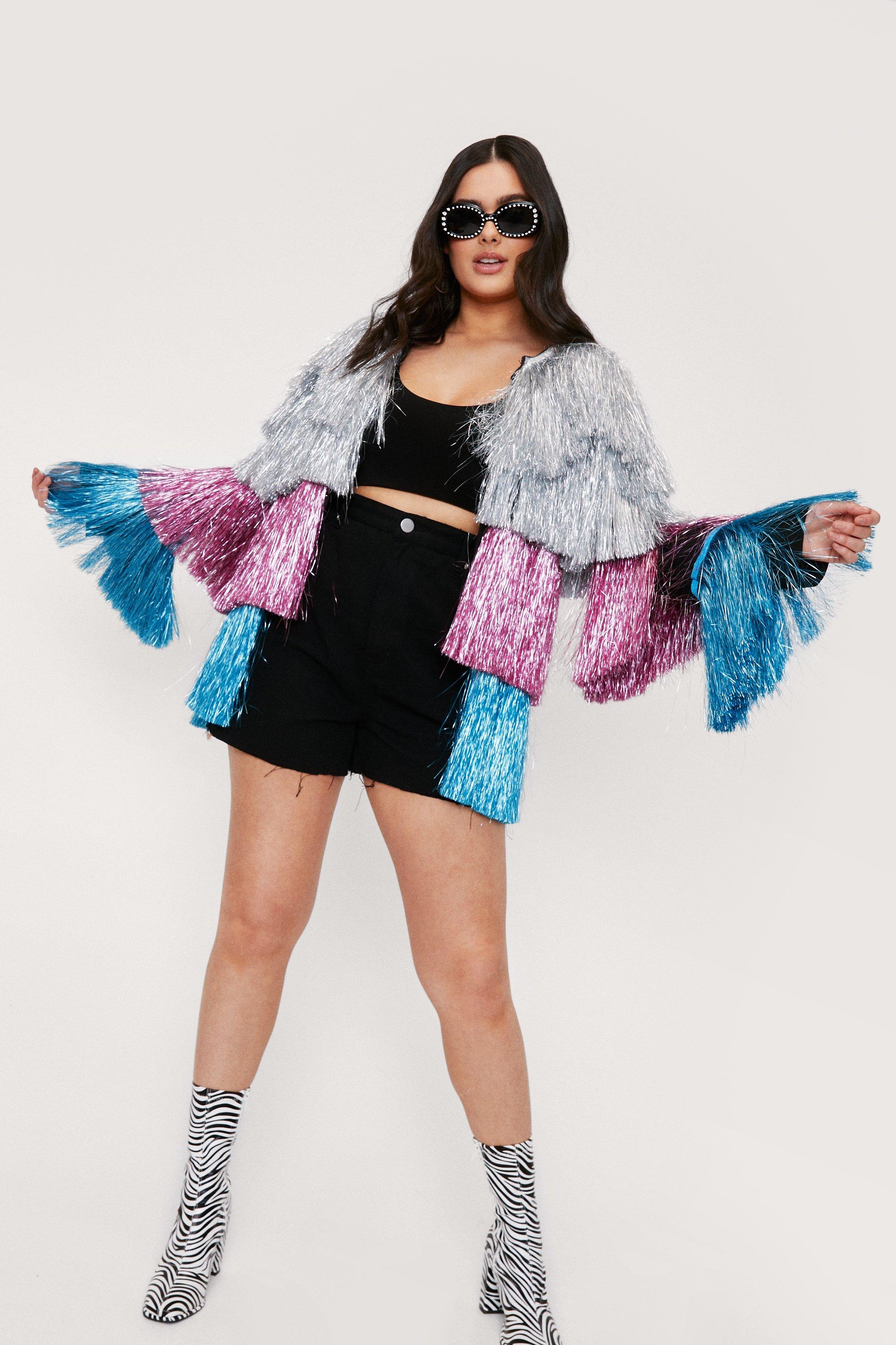 Nasty Gal Womens Plus Size Star Studded Fringe Jacket