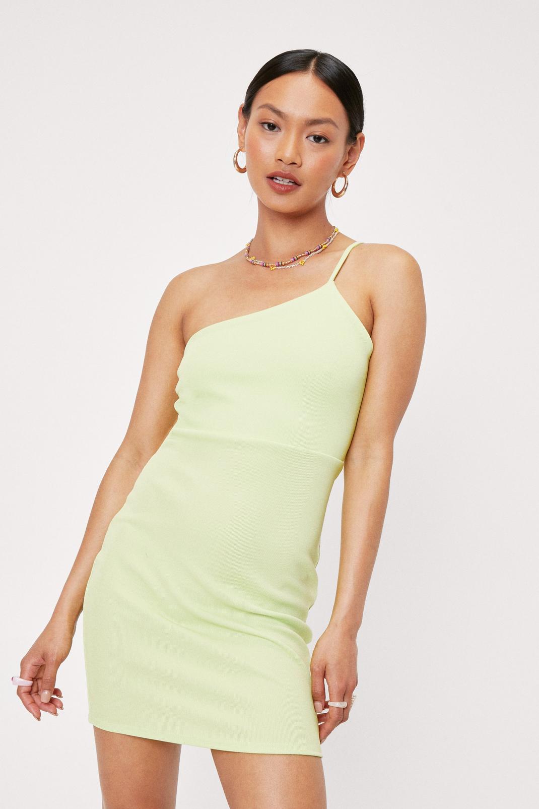 Lime Petite Ribbed Mini Bodycon Dress image number 1