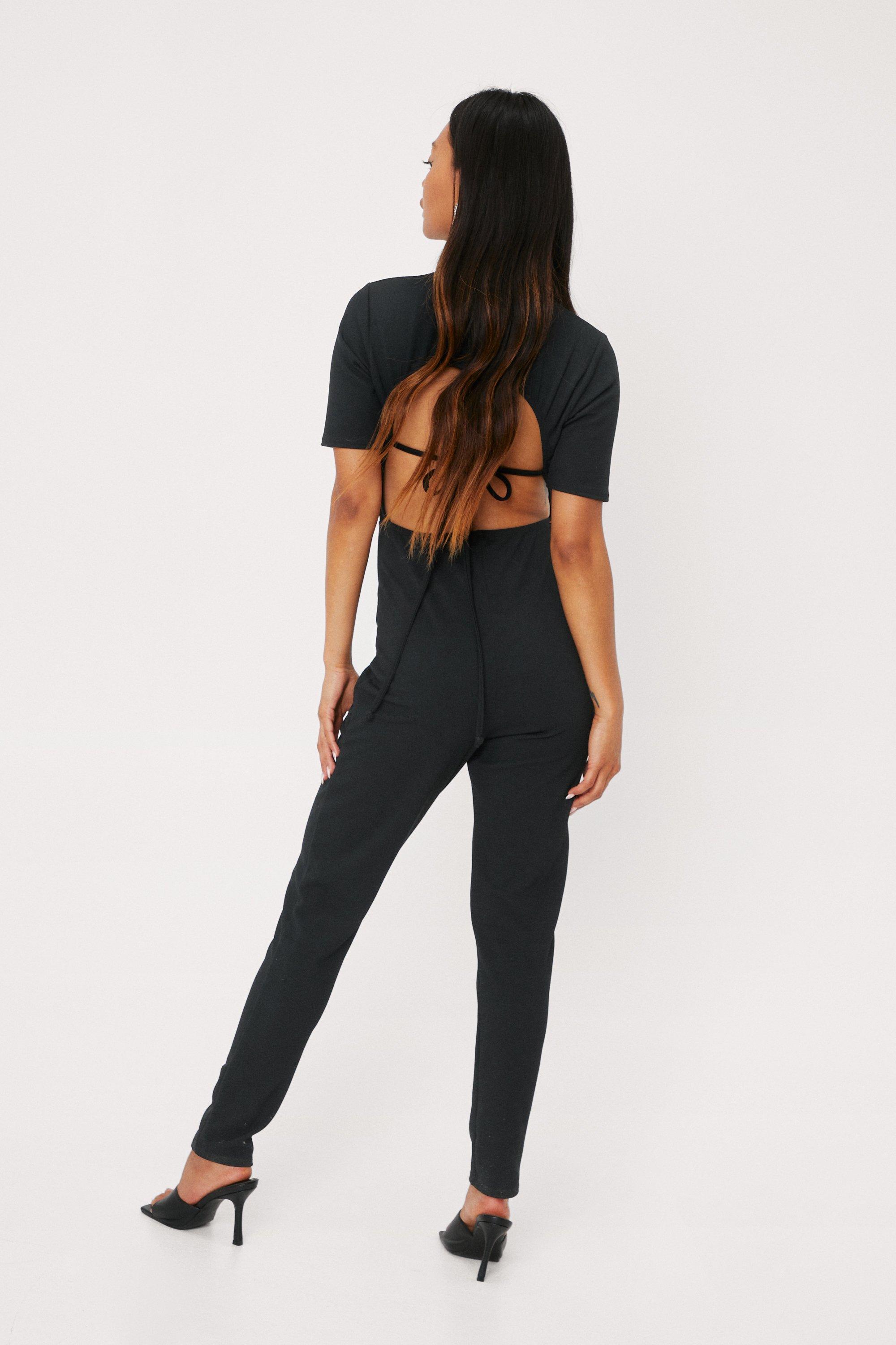 Stripe Sequin Halterneck Cut Out Jumpsuit