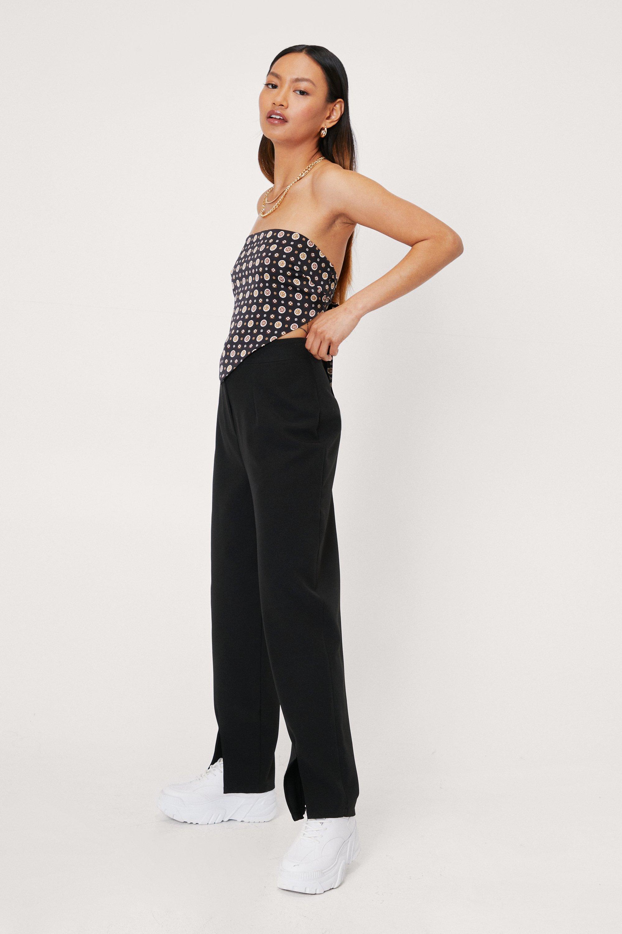 Petite High Waisted Woven Wide Leg Trousers