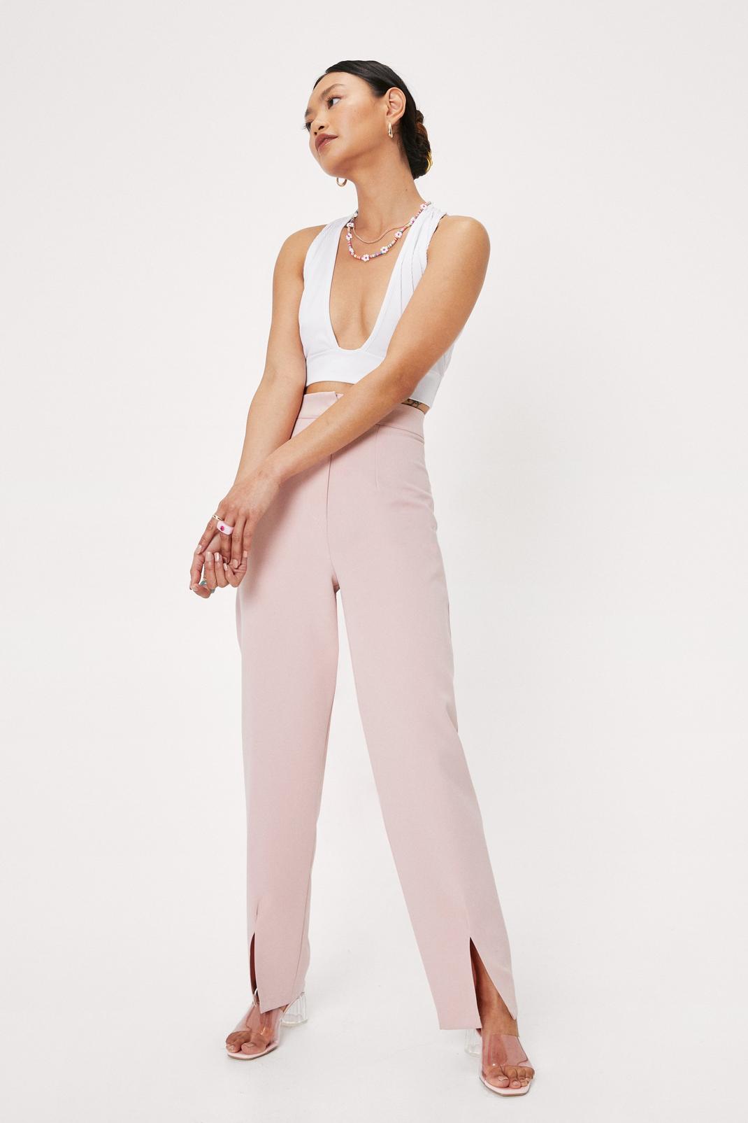 Dusty rose Petite Woven High Waisted Split Hem Trousers image number 1