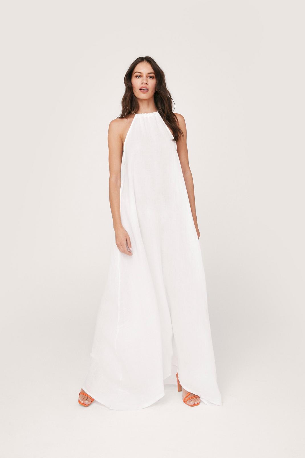 Cream Crinkle Ruched Maxi Beach Cover Up Dress image number 1