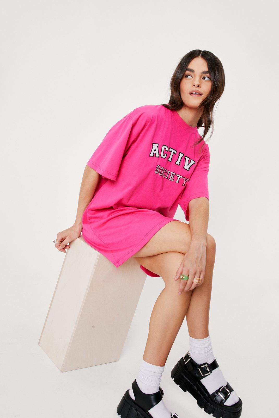 Hot pink Active Society Embroidered T-Shirt Dress image number 1