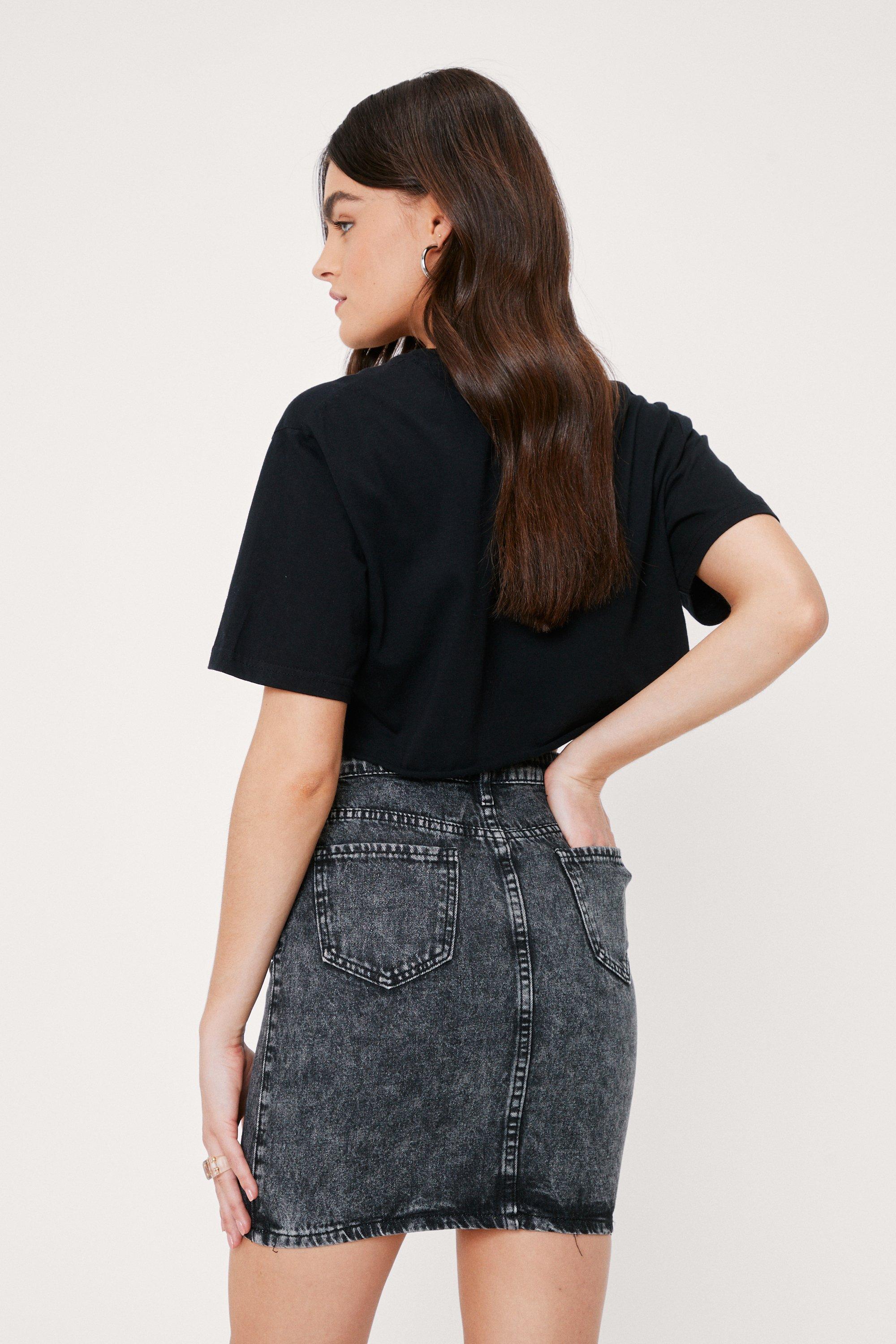 Acid wash denim store skirt