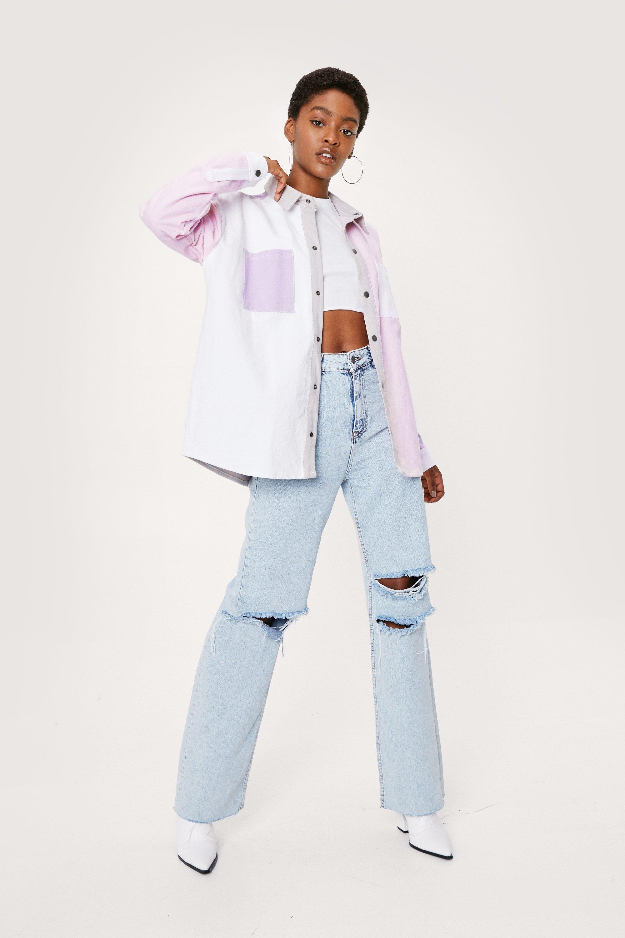 Color block denim hot sale shirt