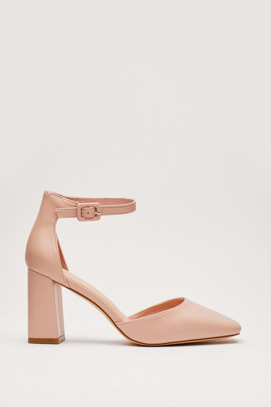 Nude Faux Leather Square Toe Strappy Heels image number 1