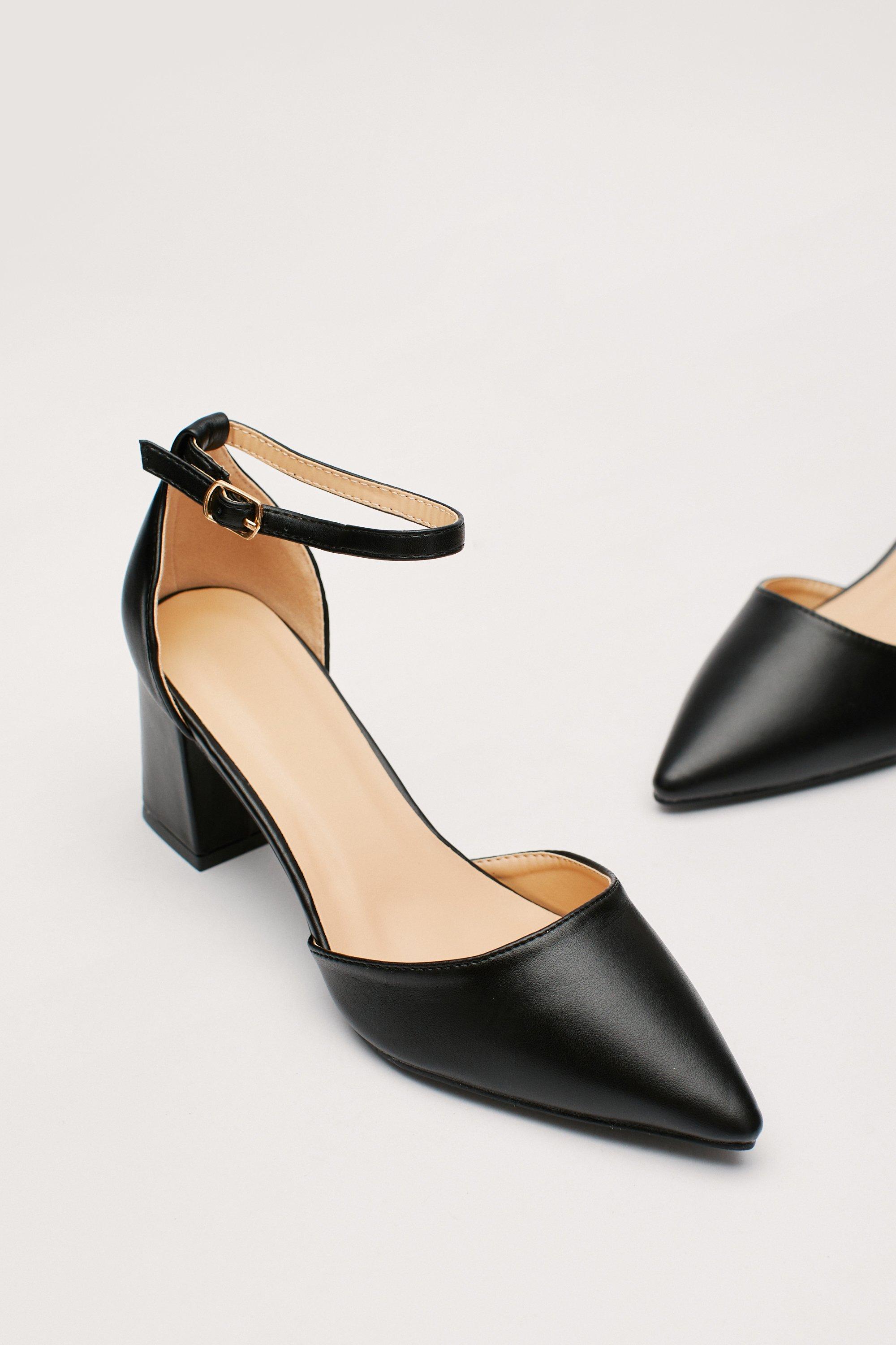 Black block pointed outlet heels