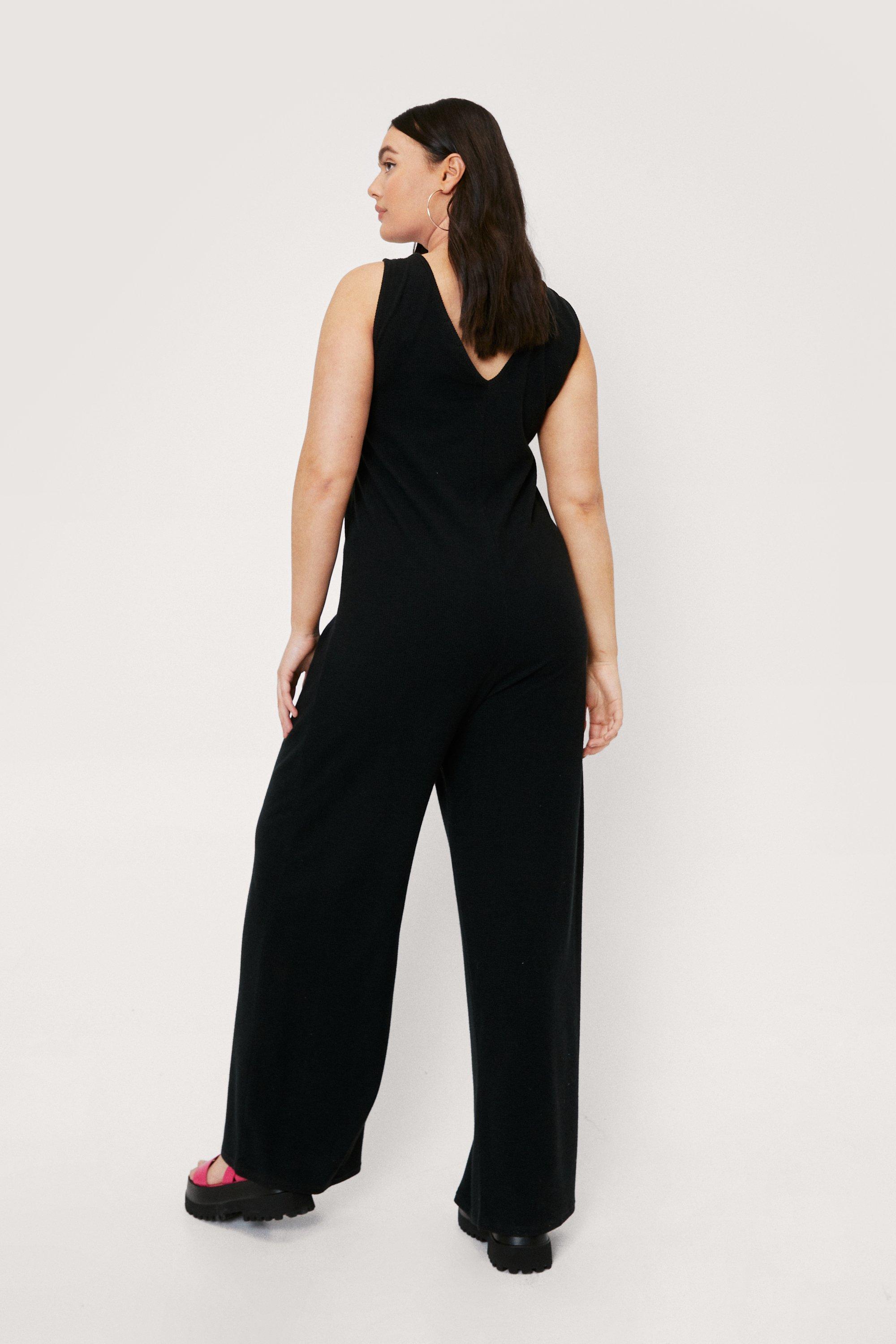 Plus Size Ribbed Slouchy Wide Leg Jumpsuit