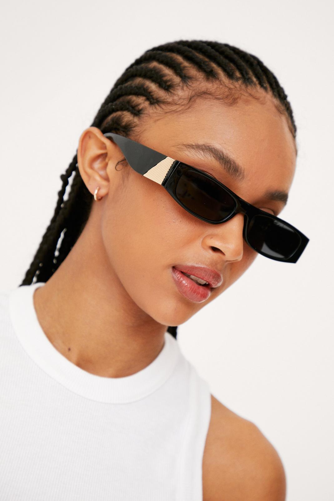 Black Rectangular Thick Arm Sunglasses image number 1