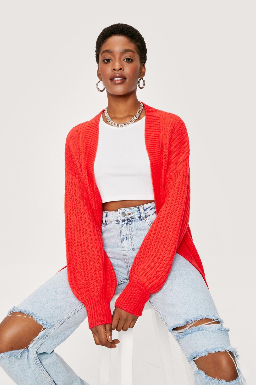 Red Slouchy Knit Open Front Cardigan image number 1