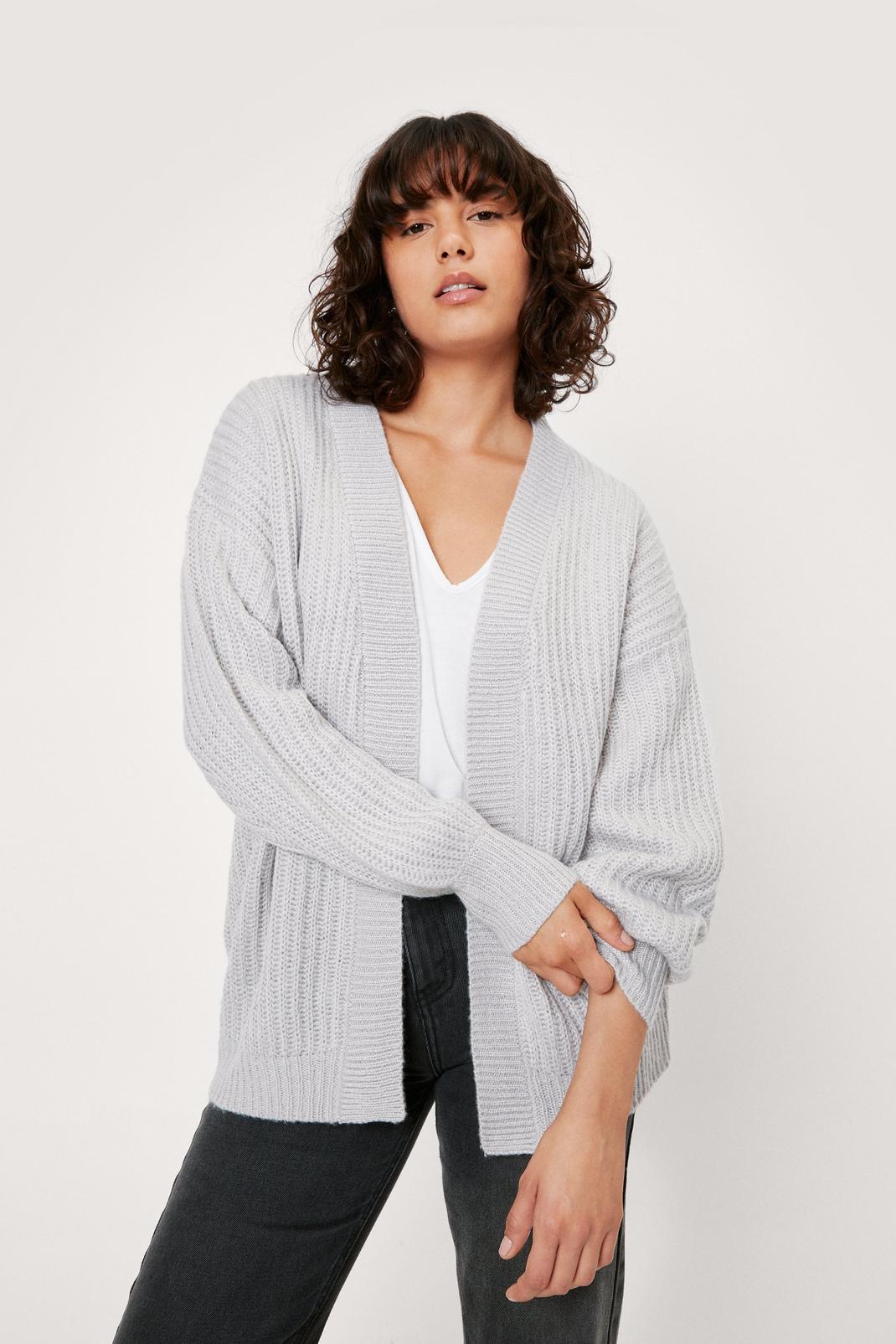 Silver grey Slouchy Knit Open Front Cardigan image number 1