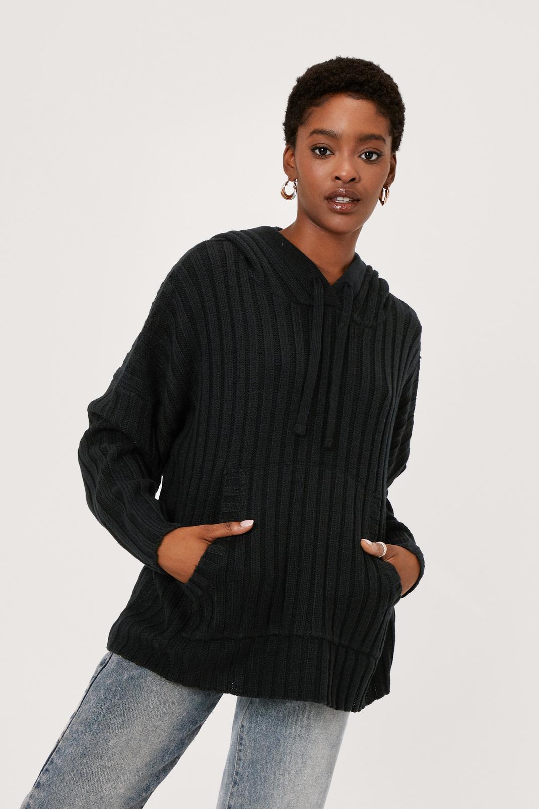 105 Wide Ribbed Knitted Hooded Jumper image number 2
