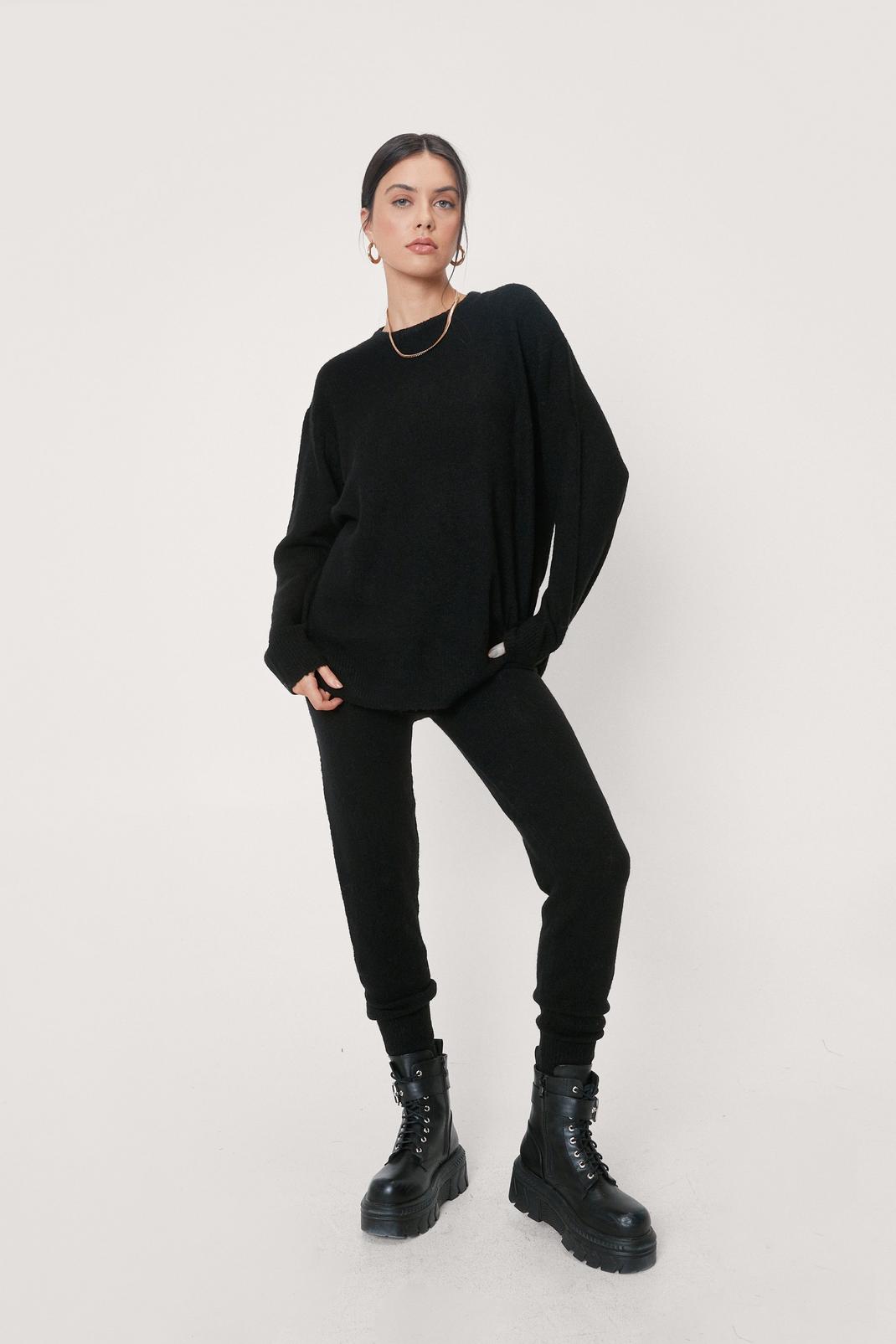 Black Soft Knit Sweater and Pants Set image number 1