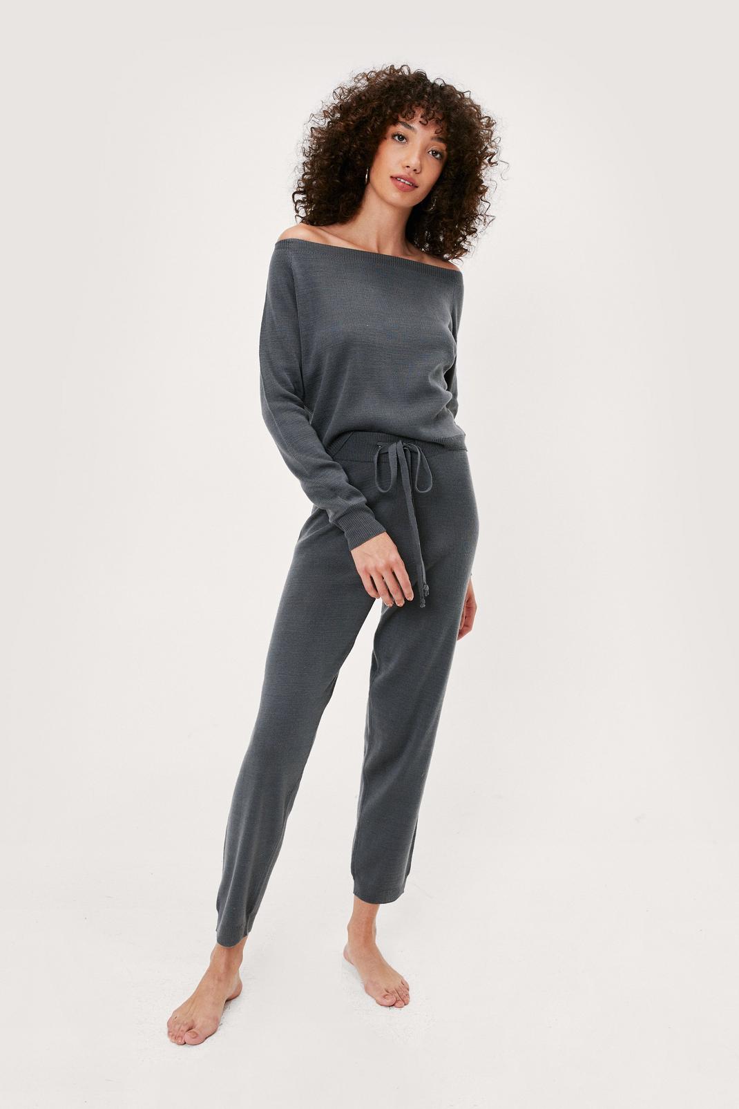 115 Off the Shoulder Knitted Jumper and Trousers Set image number 2