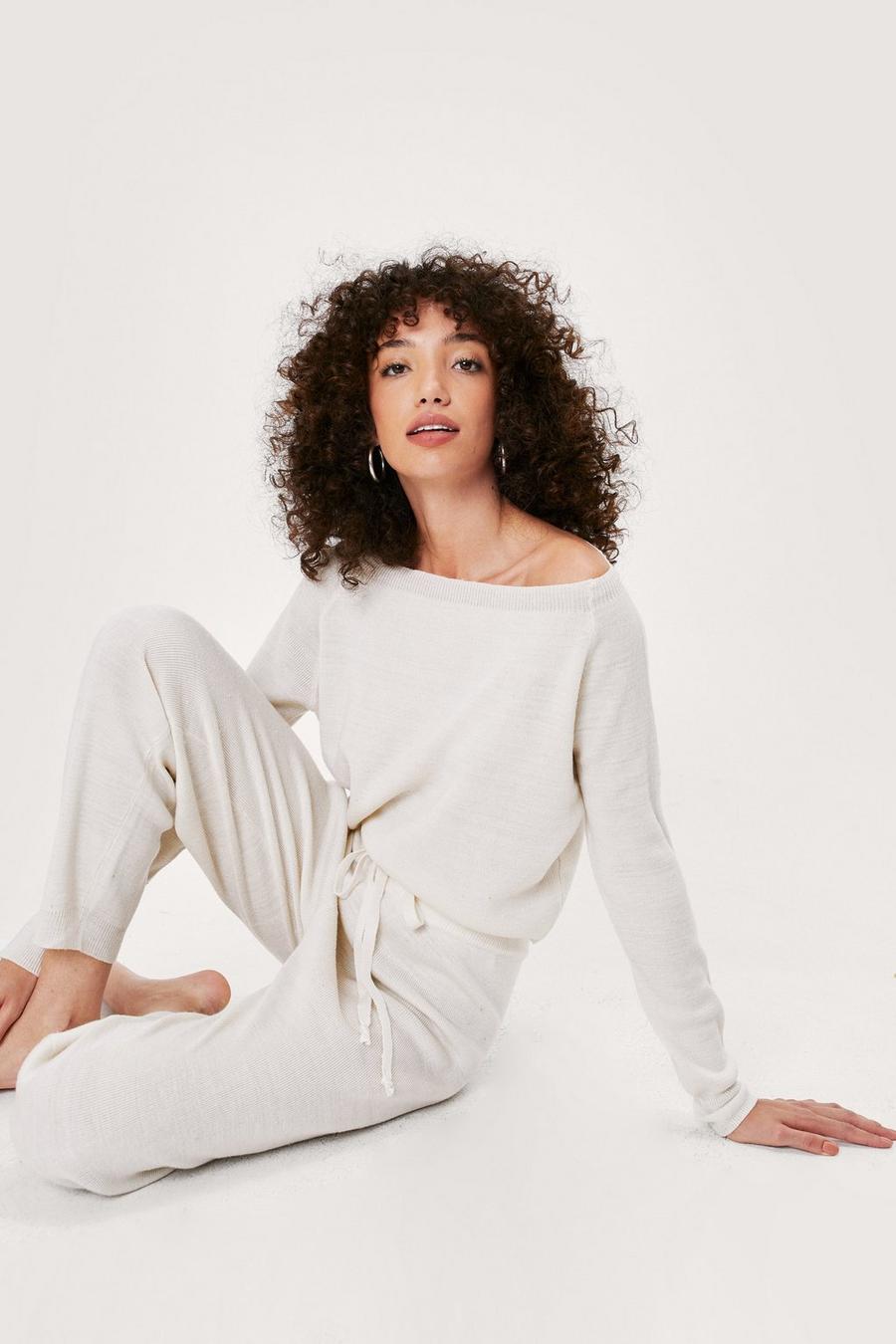 Off the Shoulder Knitted Jumper and Trousers Set