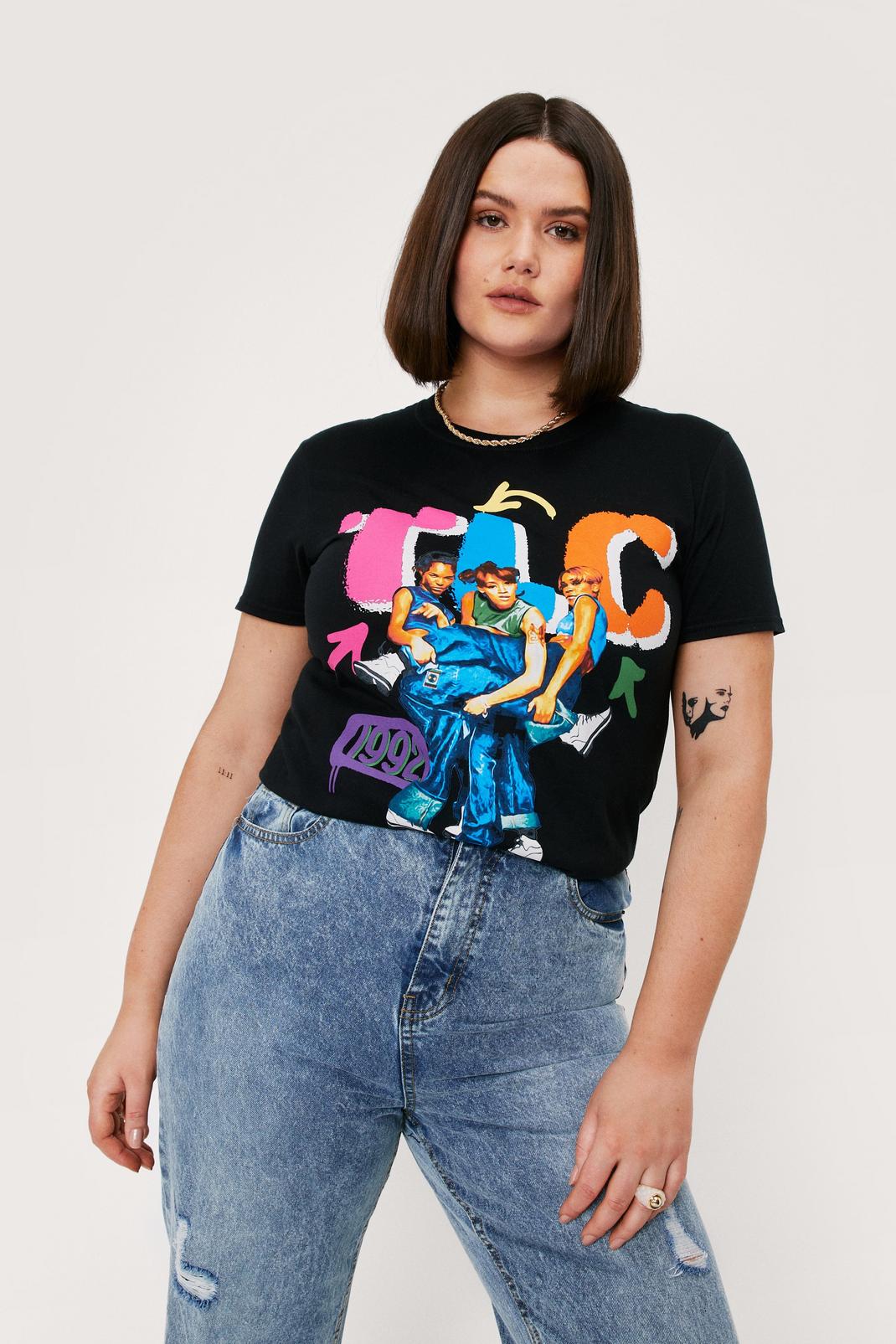 Black Plus Size TLC Graphic Band T-Shirt image number 1