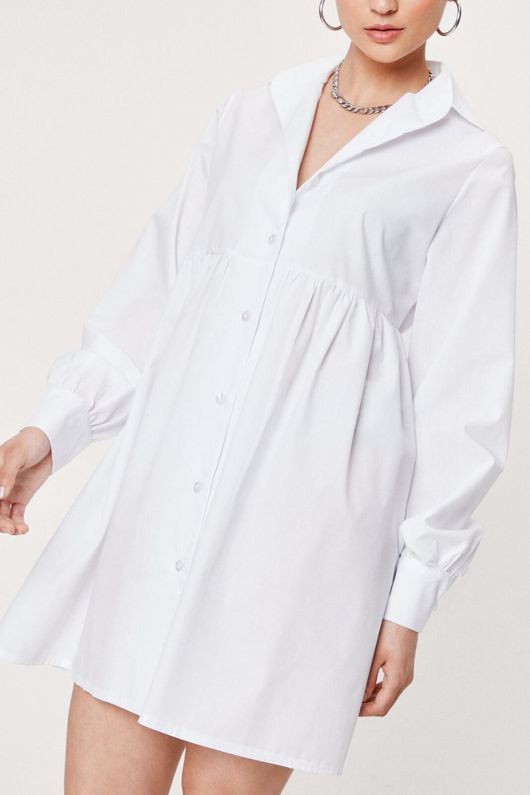 Petite - Robe chemise ample à détails plissés, White image number 1