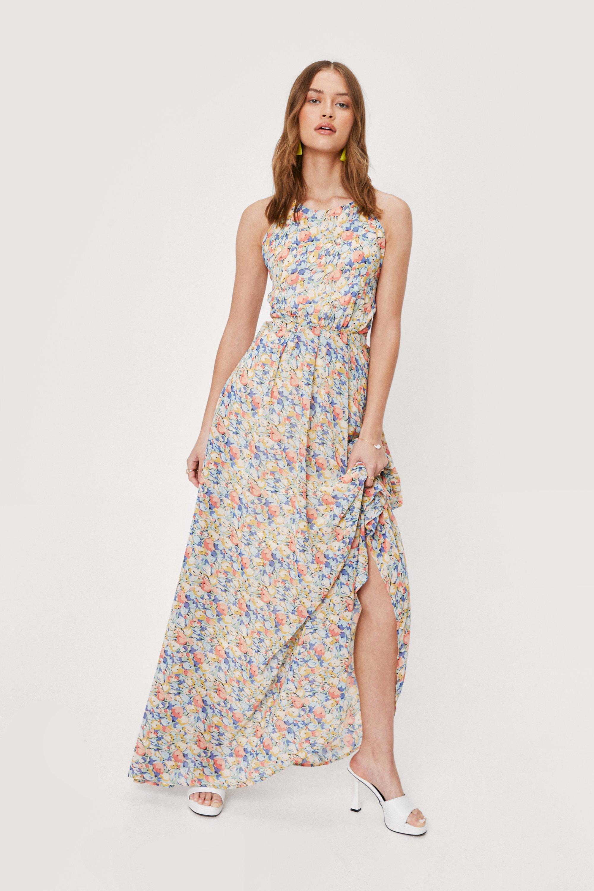 floral maxi dress backless