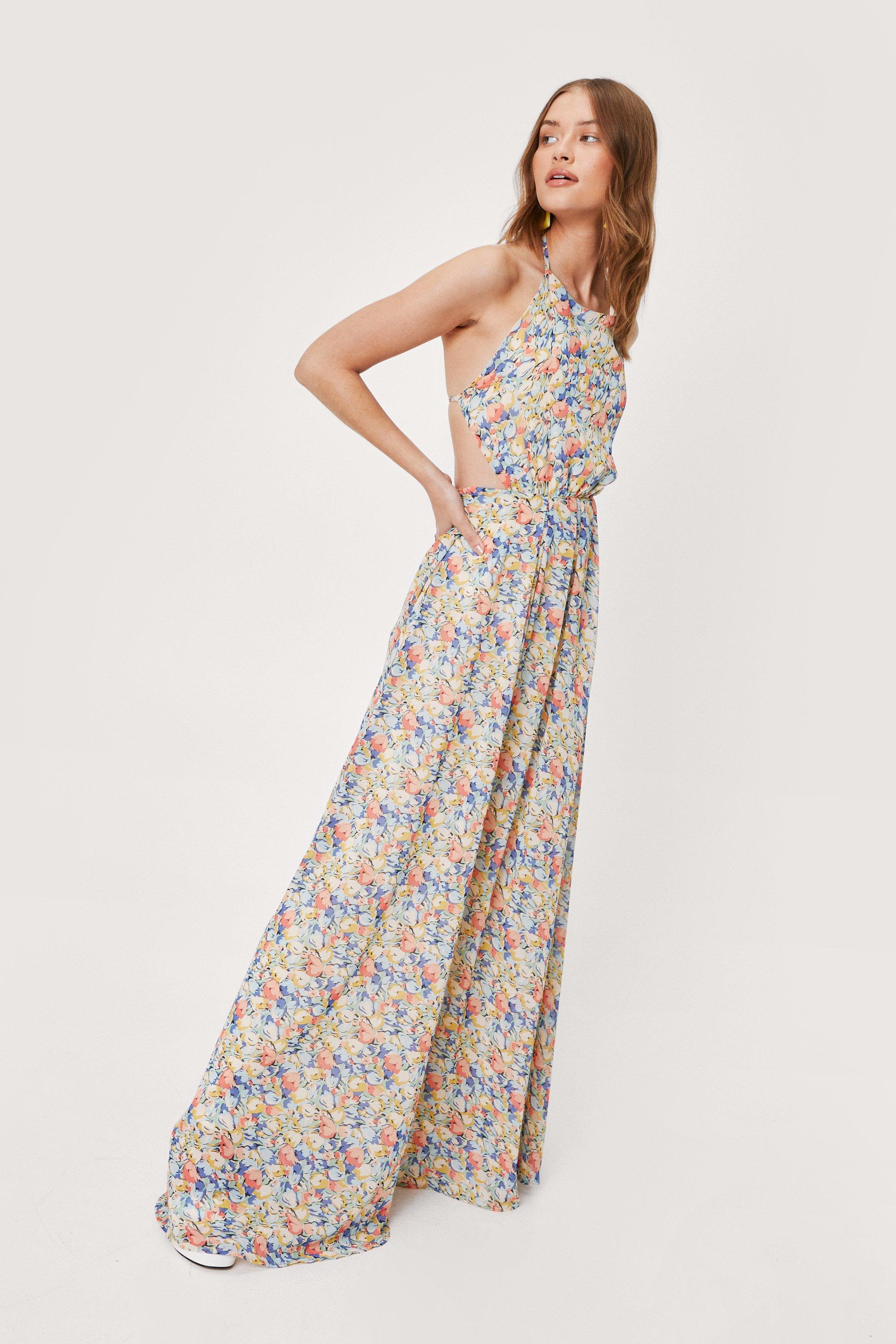 Floral backless sale maxi dress