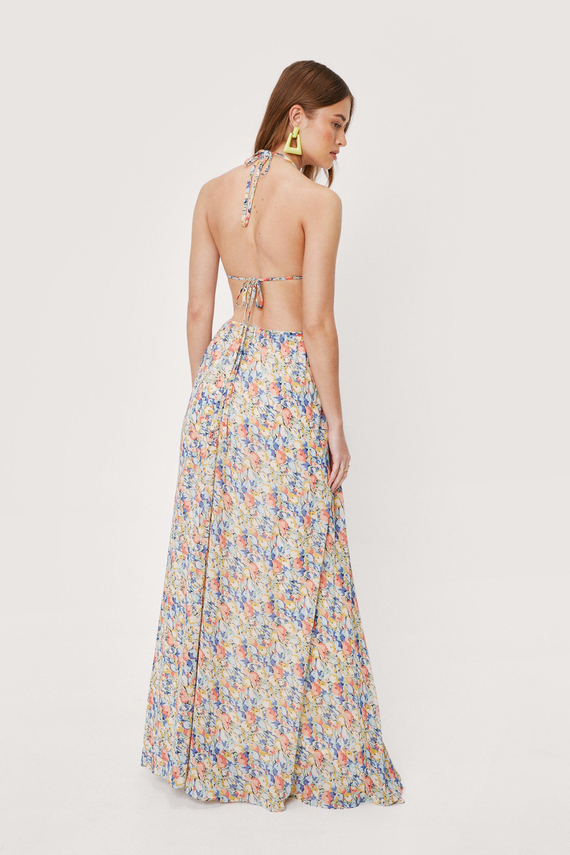 Floral Print Backless Maxi Dress ...