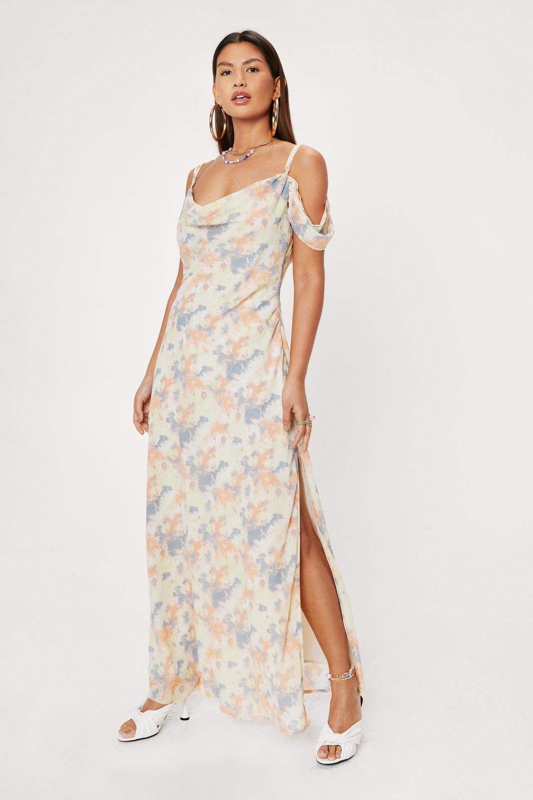 Abstract Print Cold Shoulder Cowl Maxi Dress image number 1