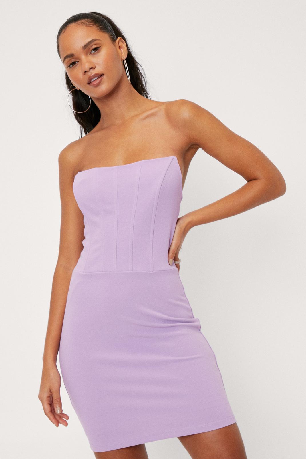 Lilac Strapless Corset Bodycon Mini Dress image number 1