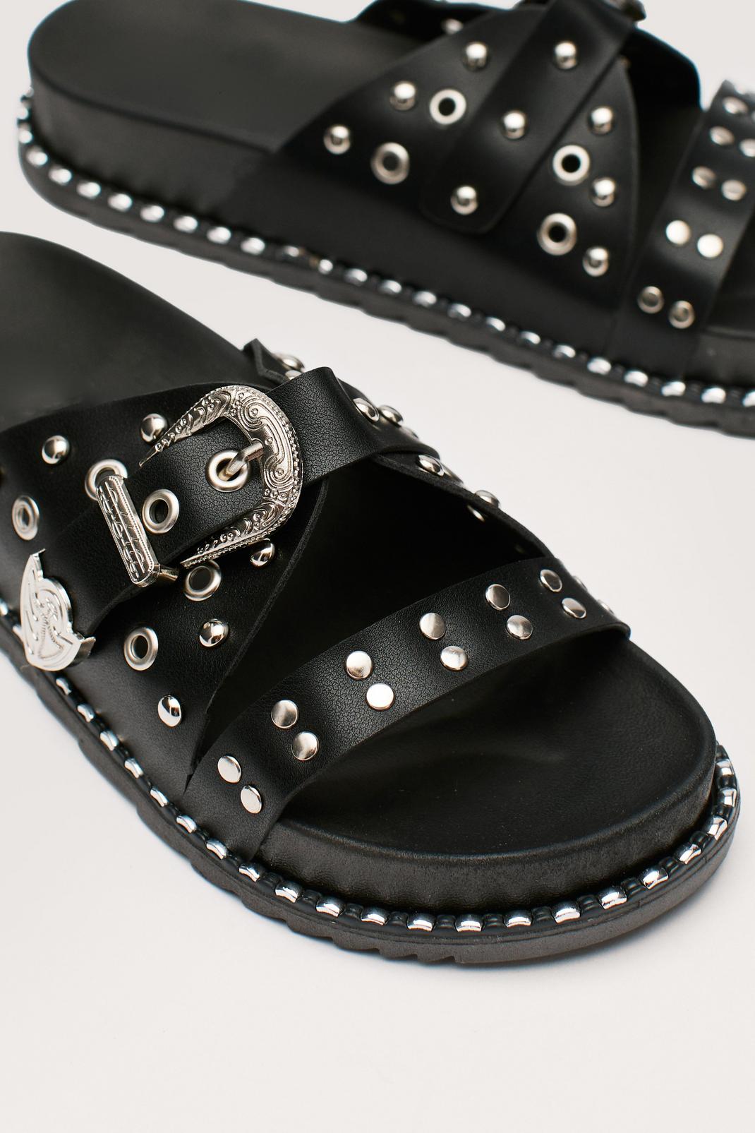 105 Faux Leather Western Studded Footbed Sandals image number 2