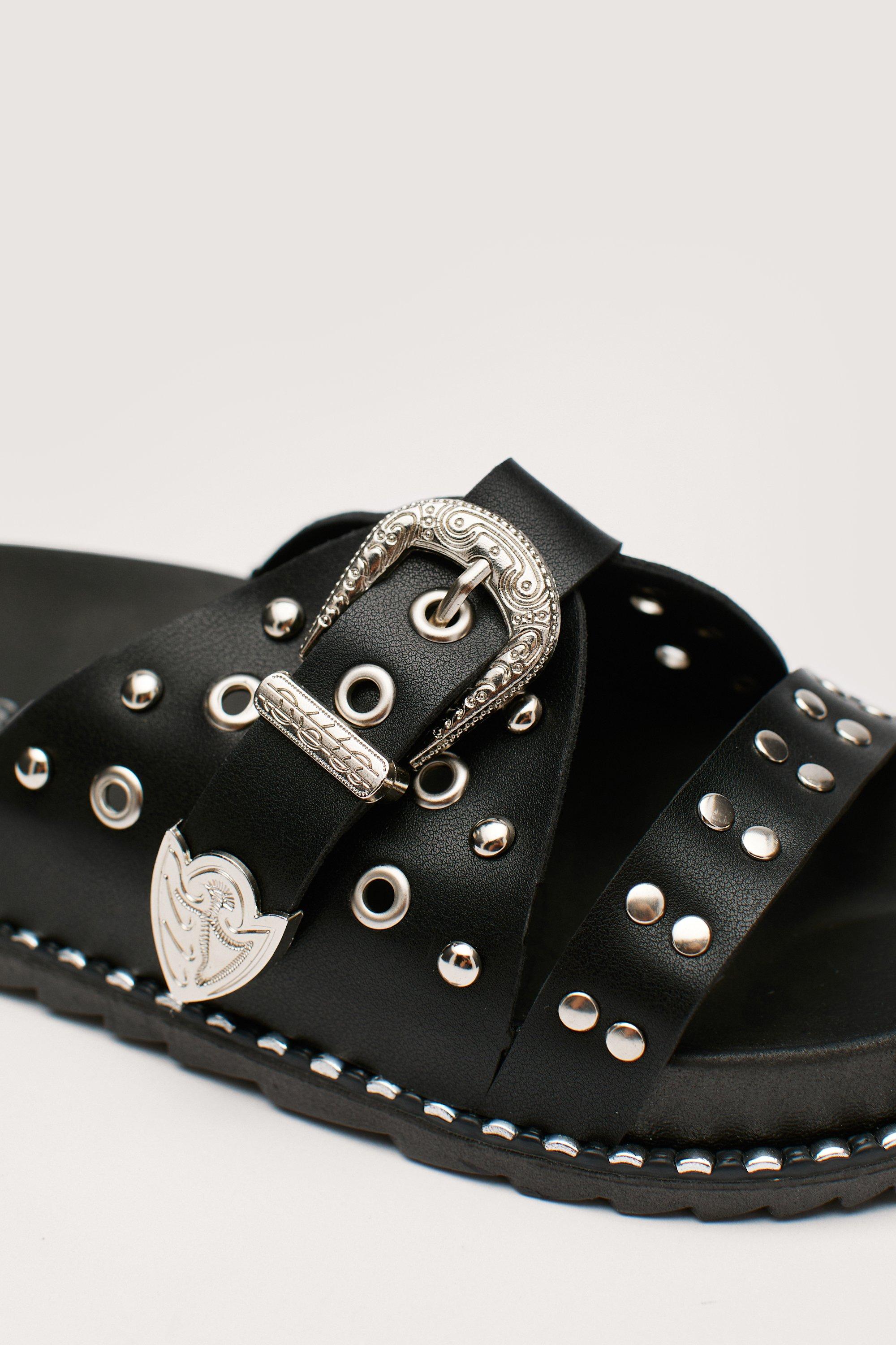 Studded faux leather store sandals