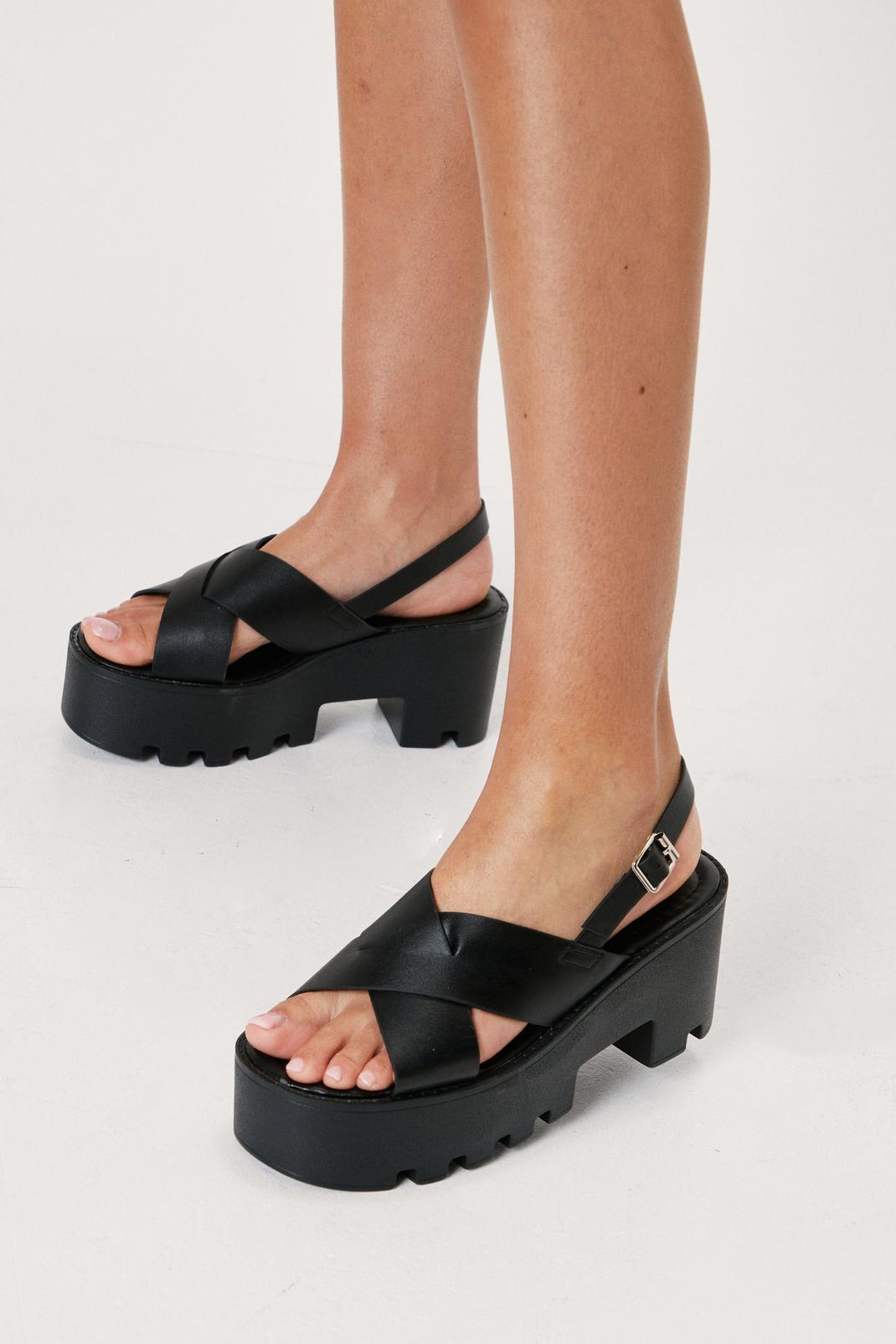 Faux Leather Platform Crossover Sandals | Nasty Gal