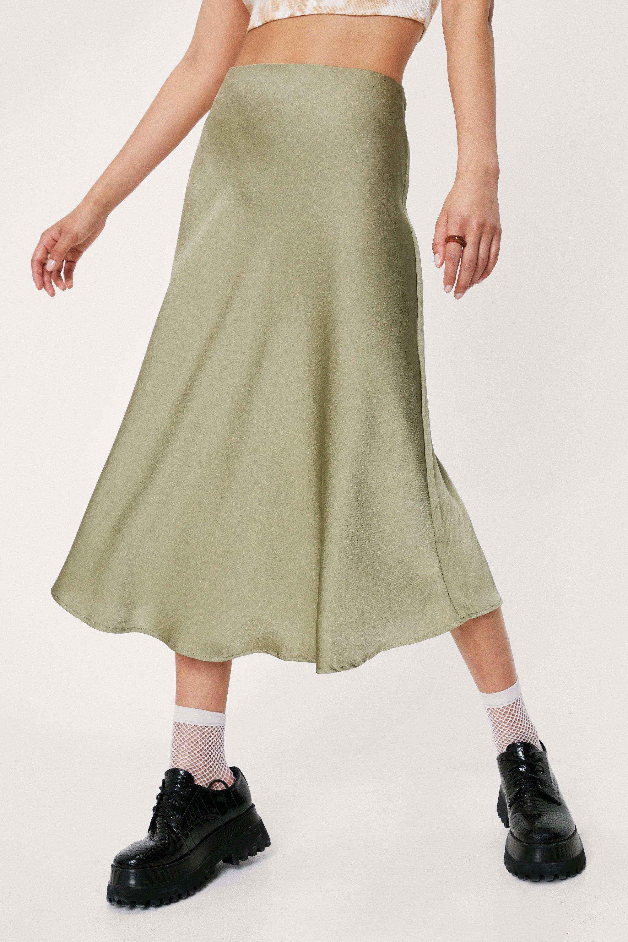 Satin bias midi outlet skirt green