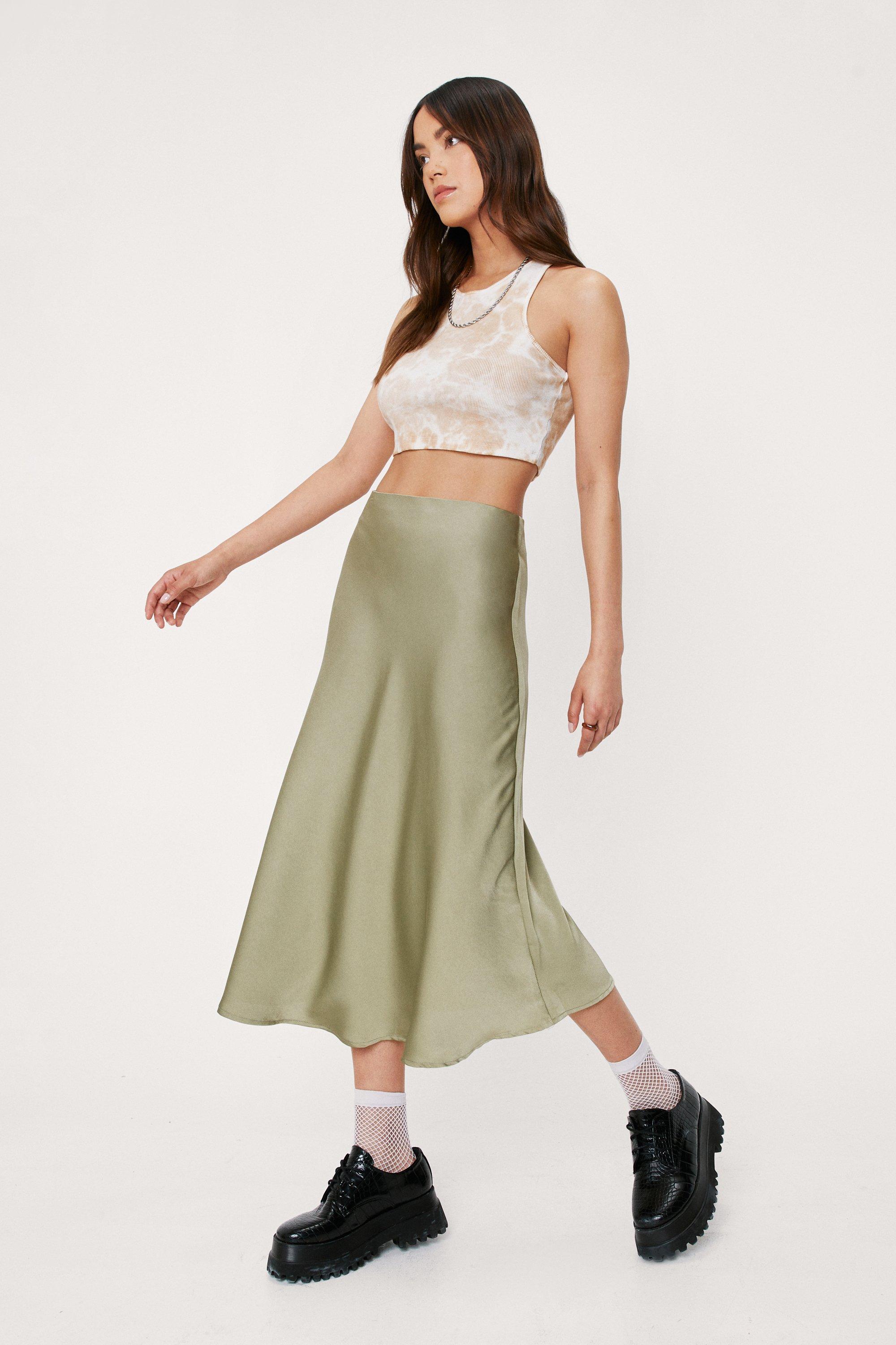 Satin bias midi skirt green sale