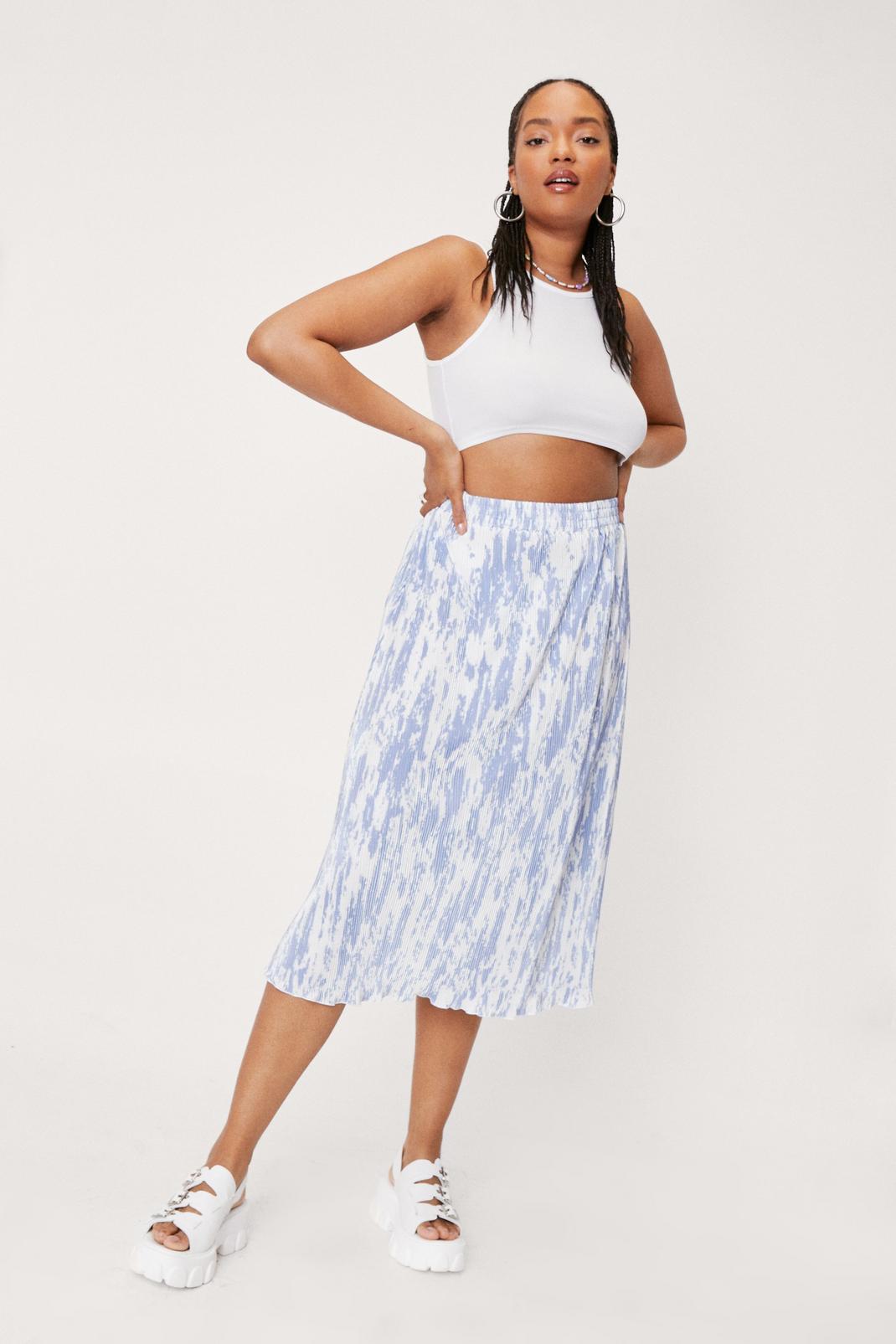 Lilac Plus Size Tie Dye Midi Plisse Skirt image number 1