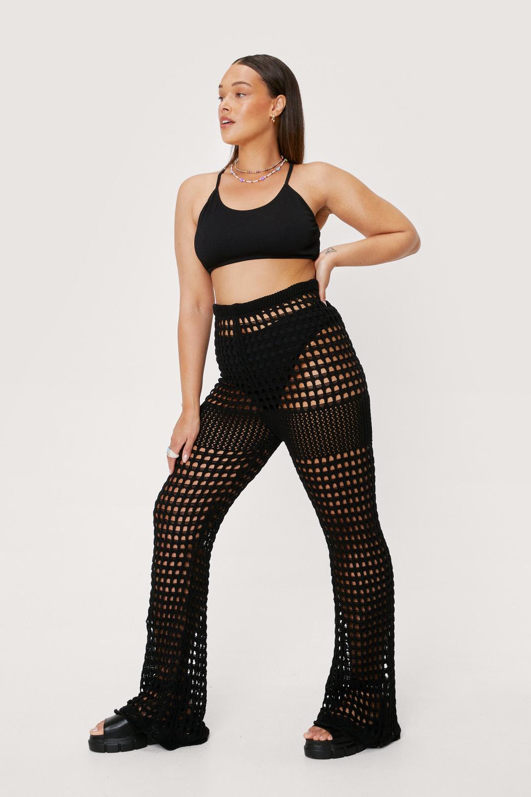 Black Plus Size Crochet Beach Cover Up Trousers image number 1