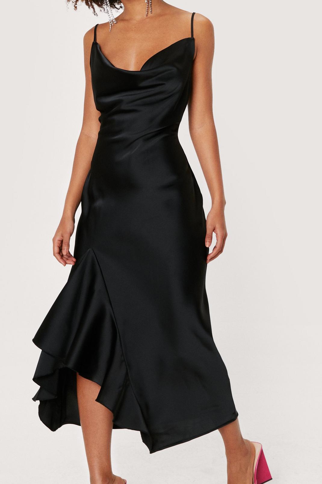 Satin Cowl Neck Ruffle Hem Midi Dress Nasty Gal