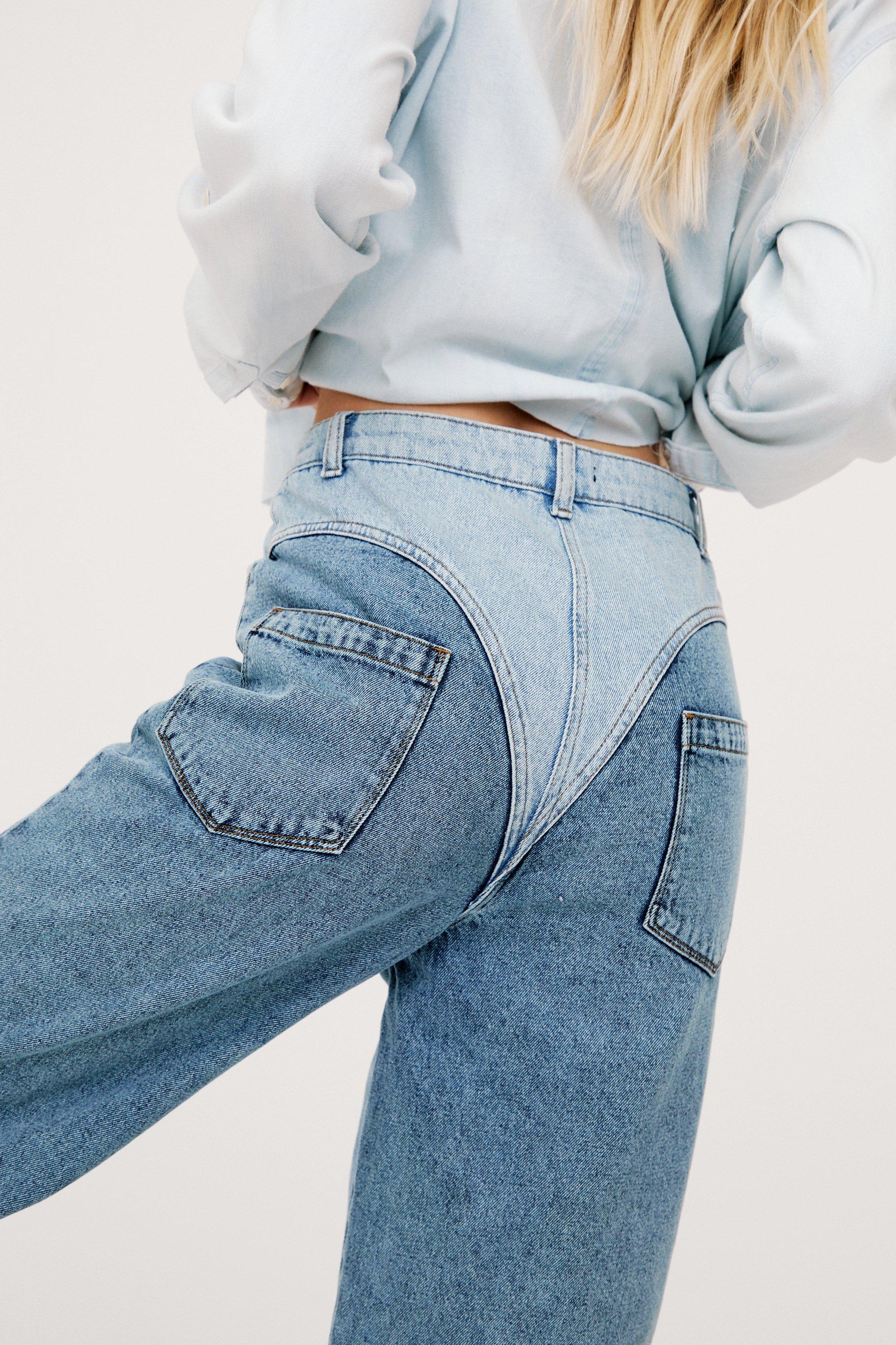 Two-tone high-rise slim-leg jeans