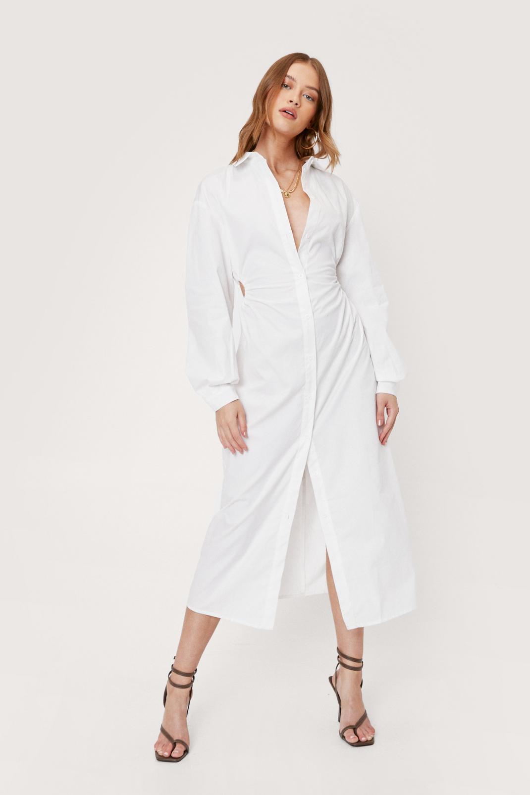 173 Cut Out Side Button Down Shirt Midi Dress image number 2