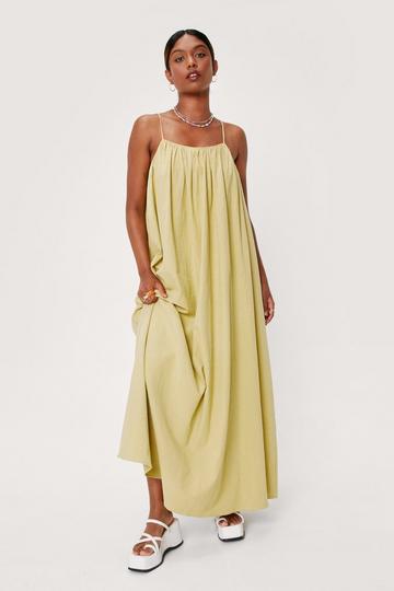 Linen Look Square Neck Maxi Smock Dress leaf green