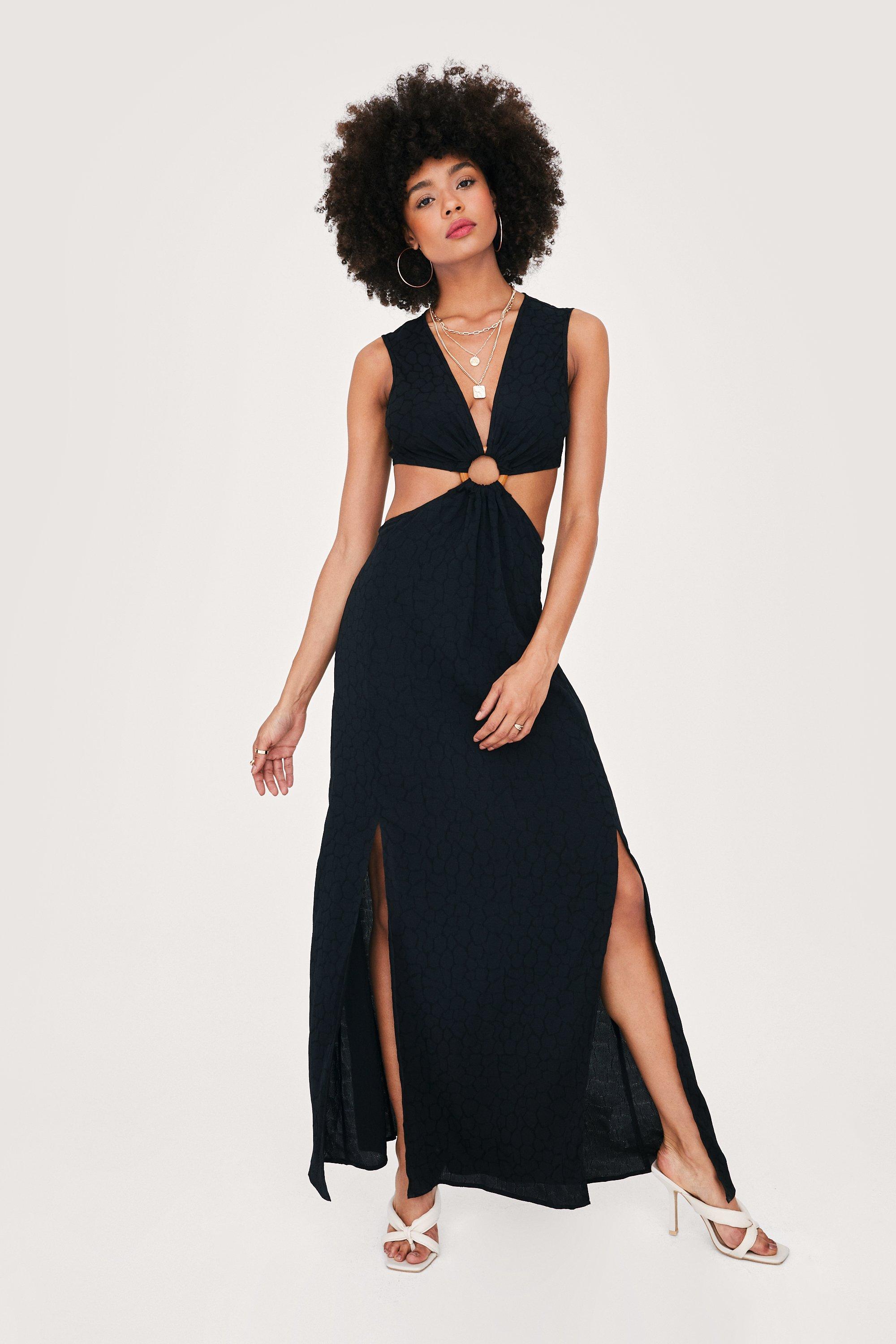 O Ring Detail Cut Out Split Hem Maxi Dress