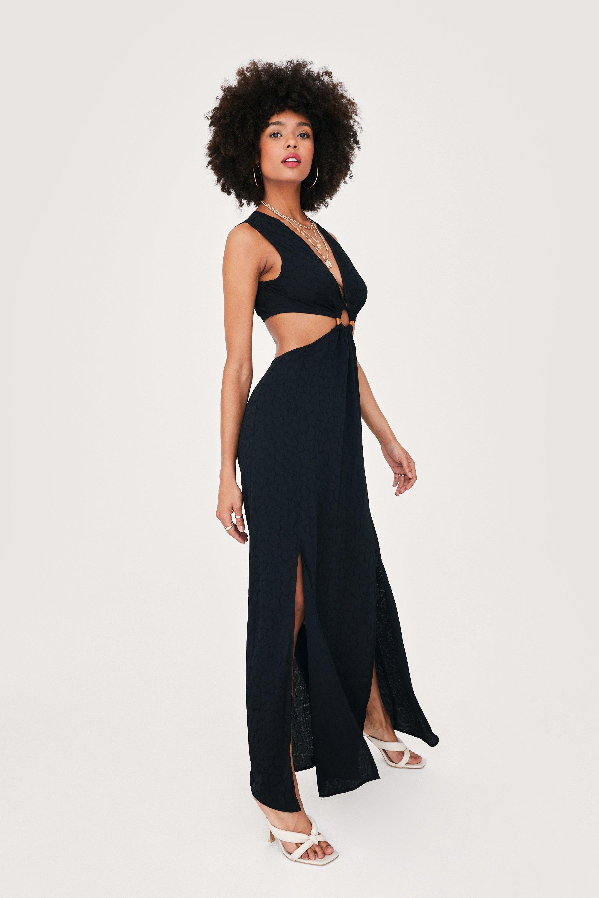 O Ring Detail Cut Out Split Hem Maxi Dress