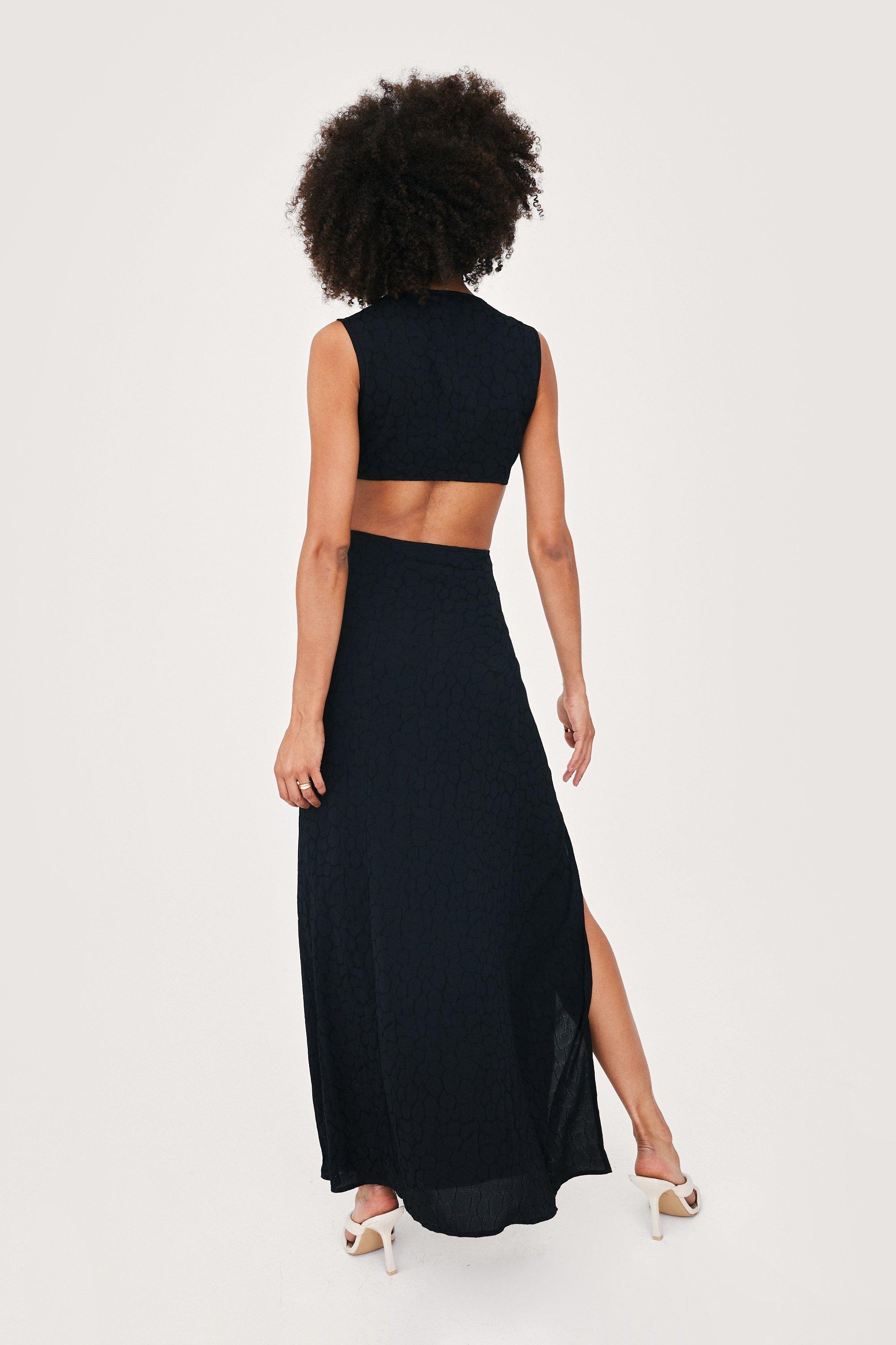 O Ring Detail Cut Out Split Hem Maxi Dress