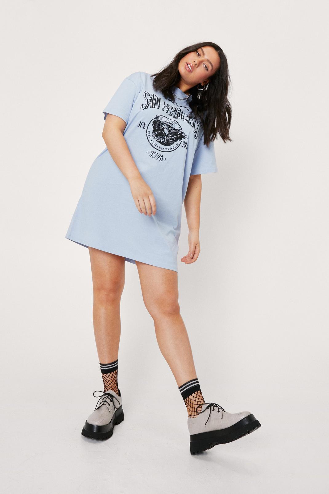 Blue Plus Size San Francisco Mini T-Shirt Dress image number 1
