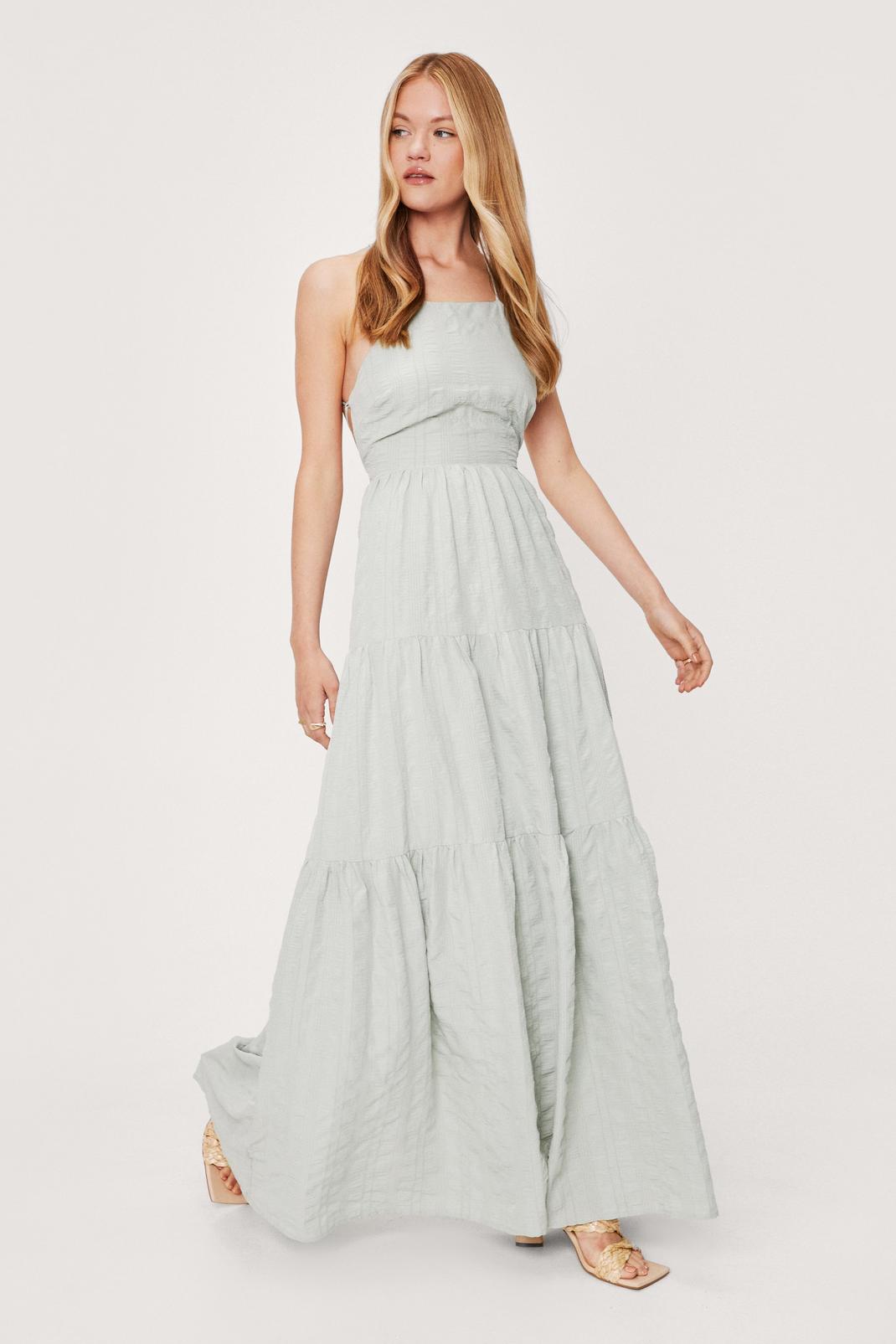 Sage Textured Strappy Back Tiered Maxi Dress image number 1