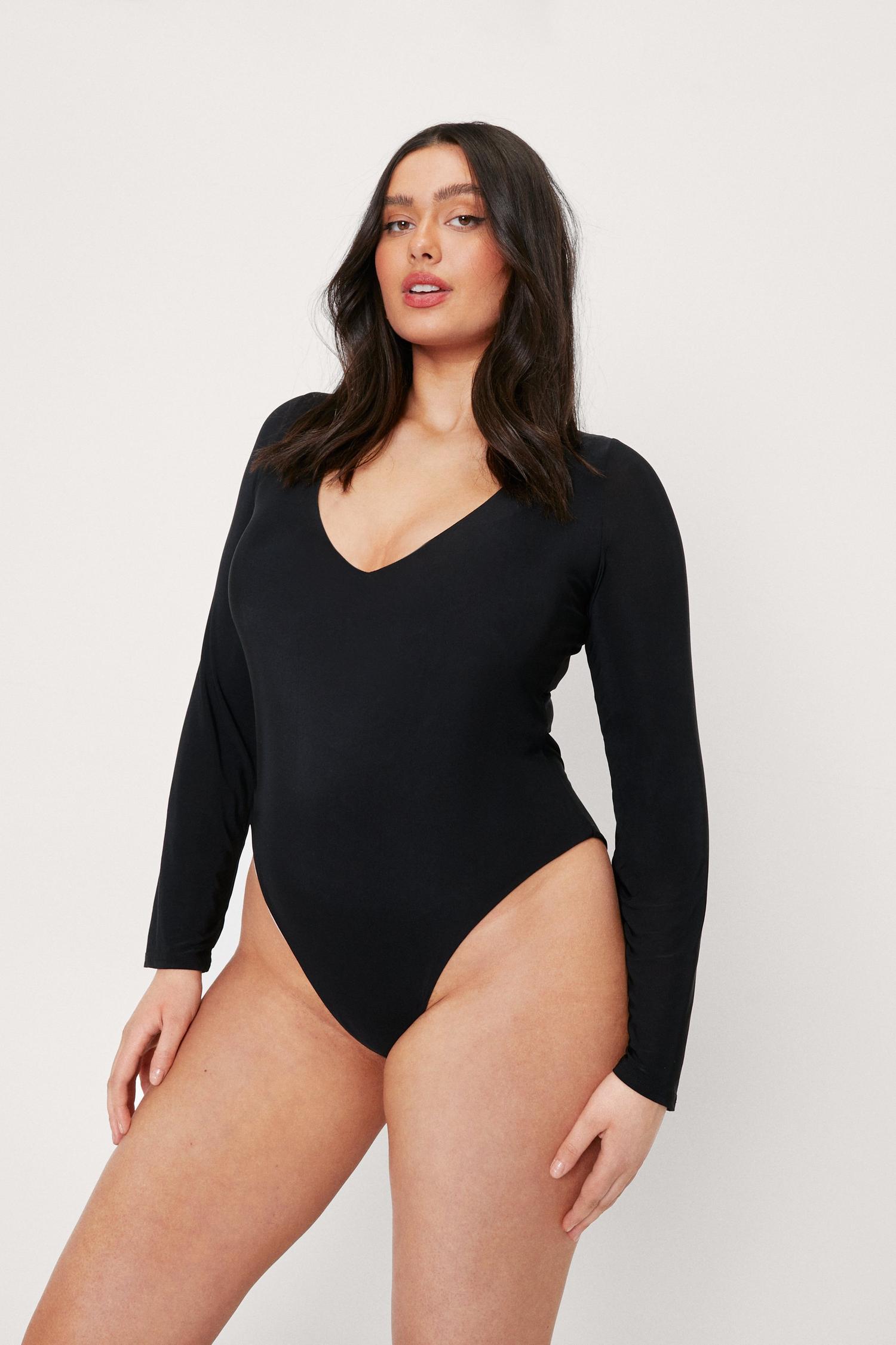 Plus Size V Neck Slinky High Leg Bodysuit Nasty Gal 8136