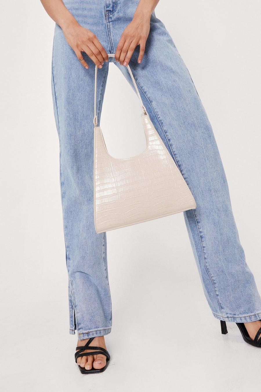 Faux Leather Croc Structured Day Bag