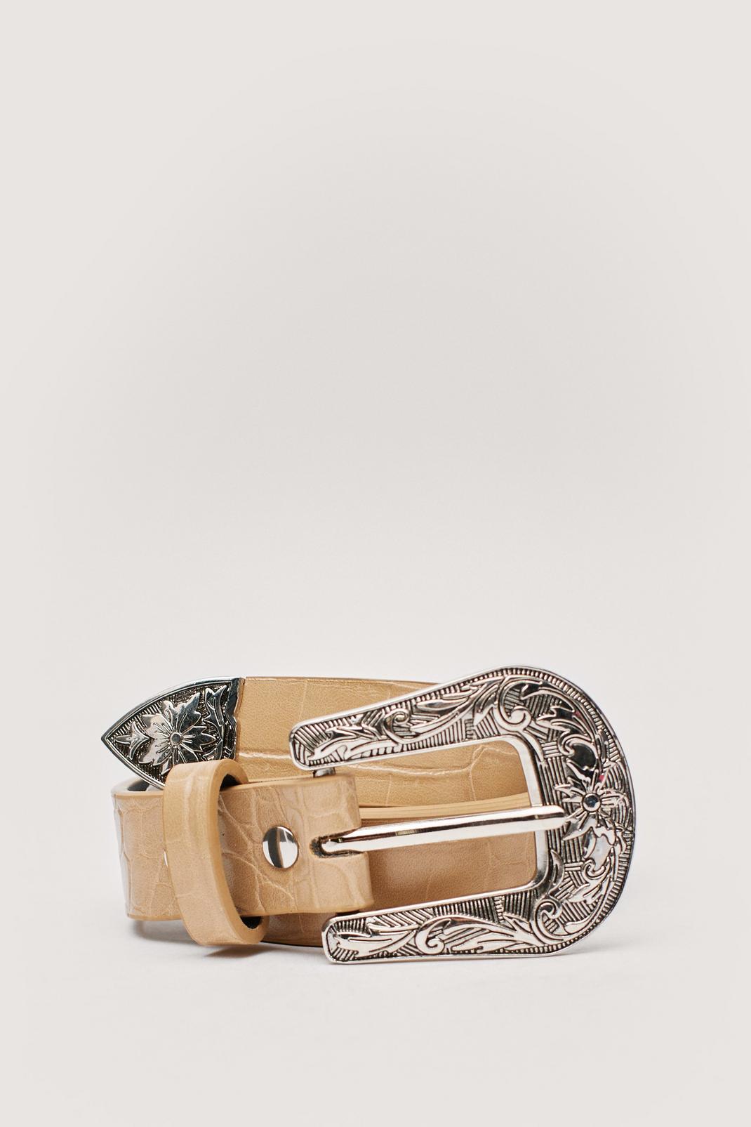 Nude Faux Leather Croc Western Buckle Belt image number 1