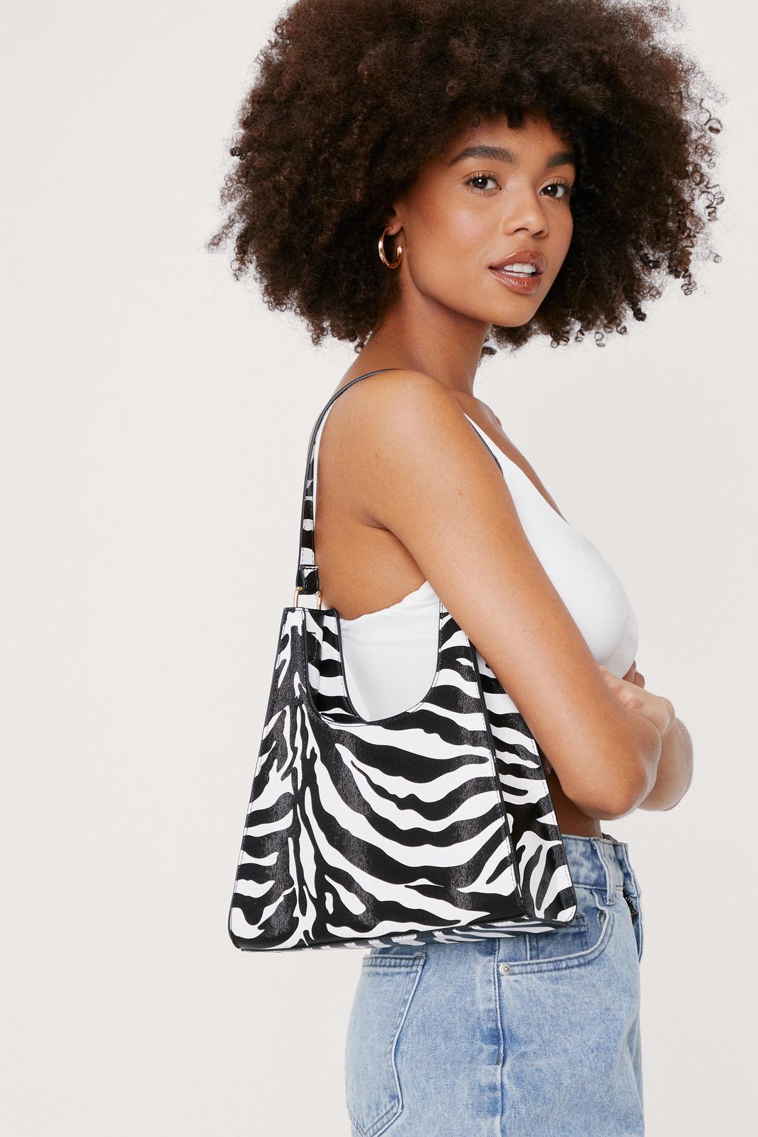 Black_white Structured Zebra Print Shoulder Bag image number 1