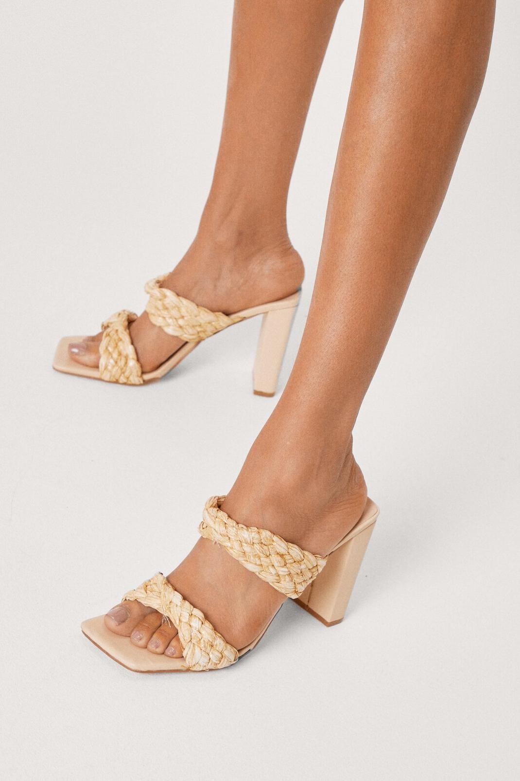 Natural Raffia Double Strap Heeled Mules image number 1